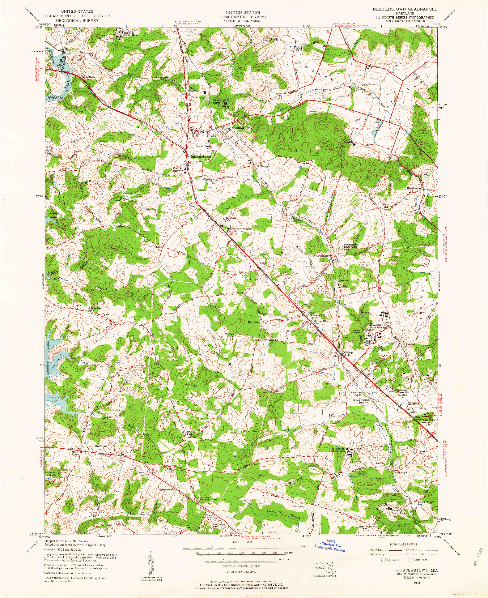 USGS 1:24000-SCALE QUADRANGLE FOR REISTERSTOWN, MD 1953