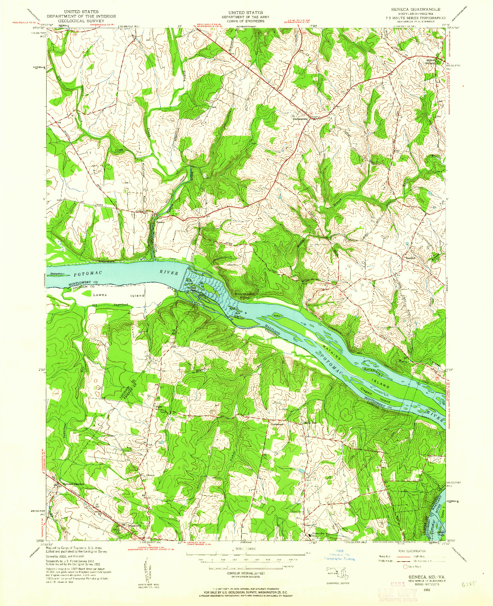 USGS 1:24000-SCALE QUADRANGLE FOR SENECA, MD 1952