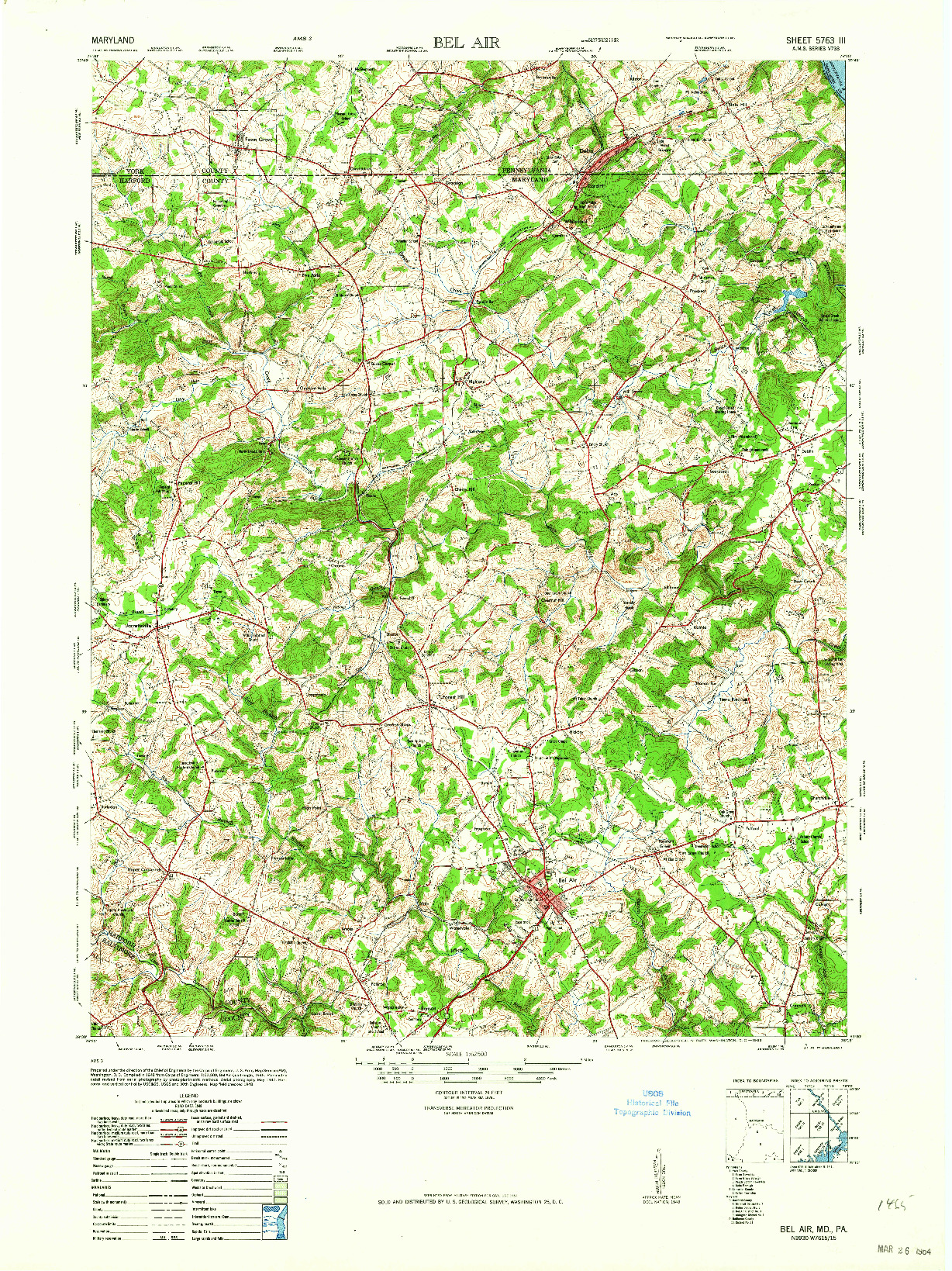 USGS 1:62500-SCALE QUADRANGLE FOR BELAIR, MD 1963