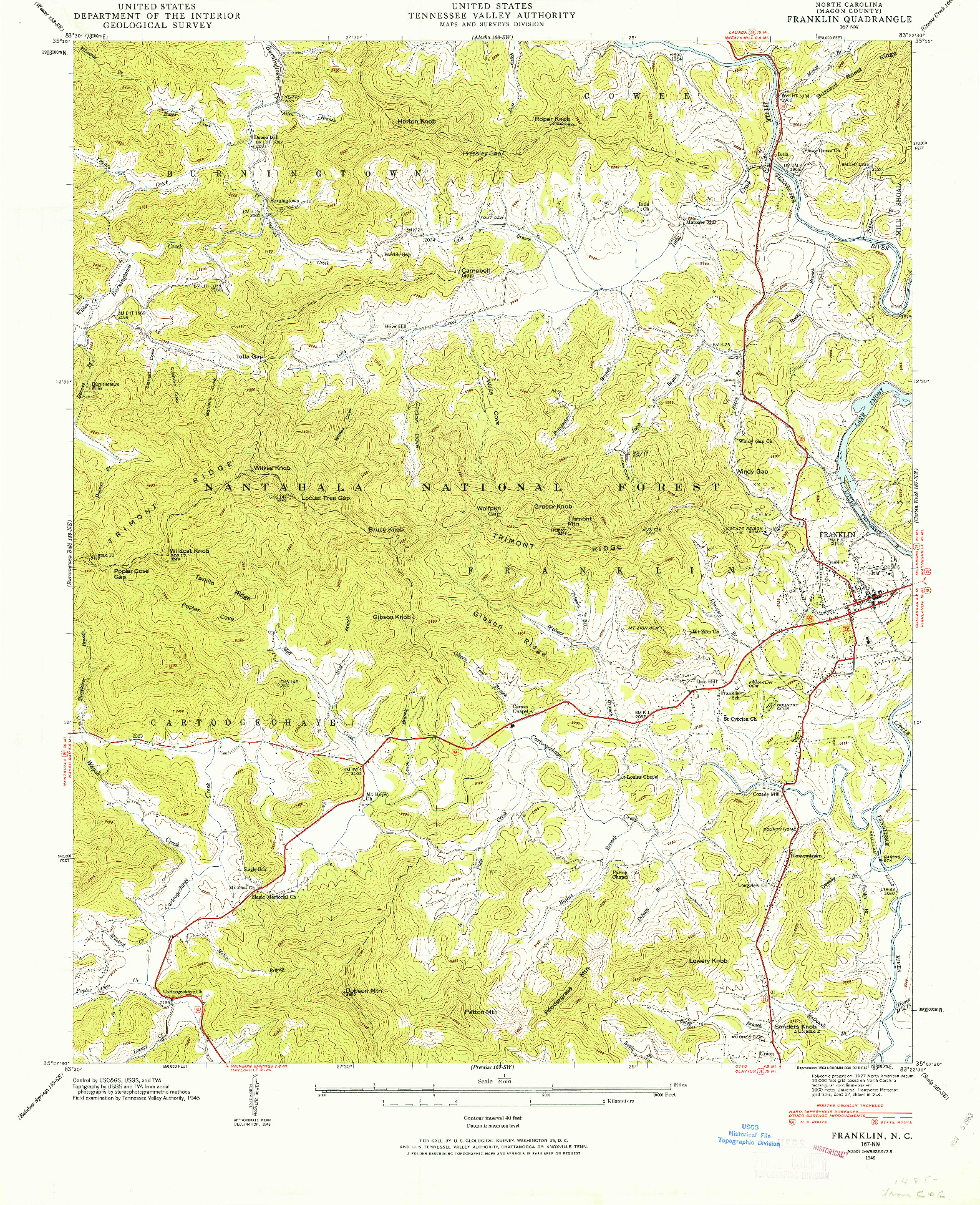 USGS 1:24000-SCALE QUADRANGLE FOR FRANKLIN, NC 1946