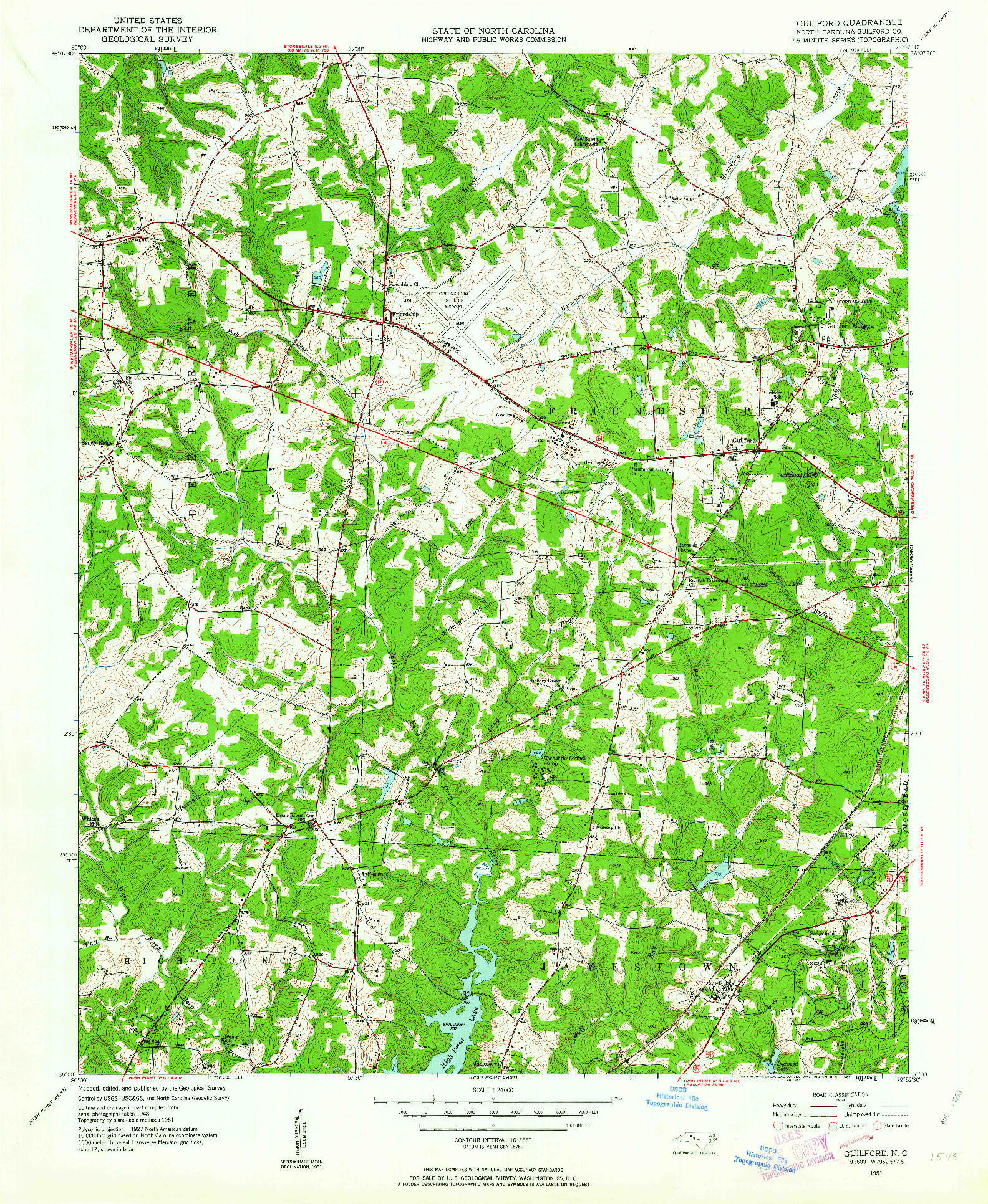 USGS 1:24000-SCALE QUADRANGLE FOR GUILFORD, NC 1951