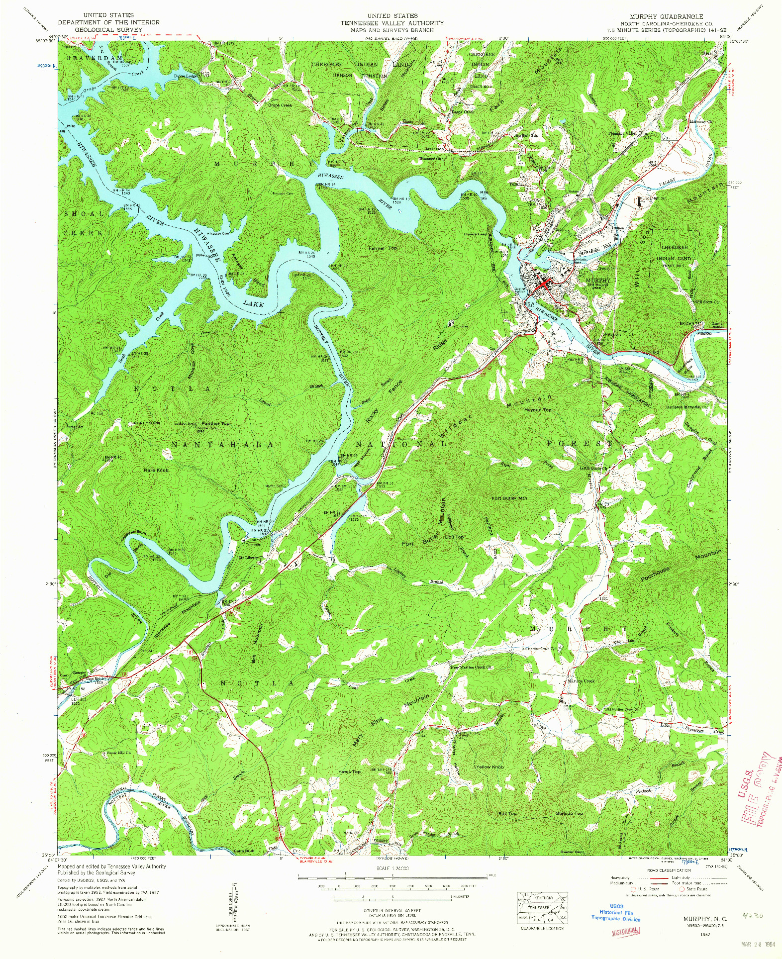 USGS 1:24000-SCALE QUADRANGLE FOR MURPHY, NC 1957