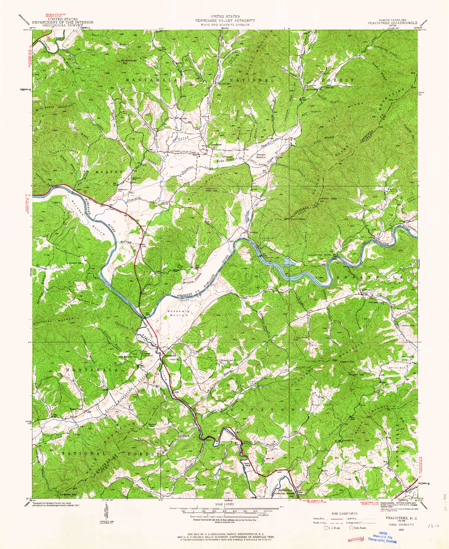 USGS 1:24000-SCALE QUADRANGLE FOR PEACHTREE, NC 1937