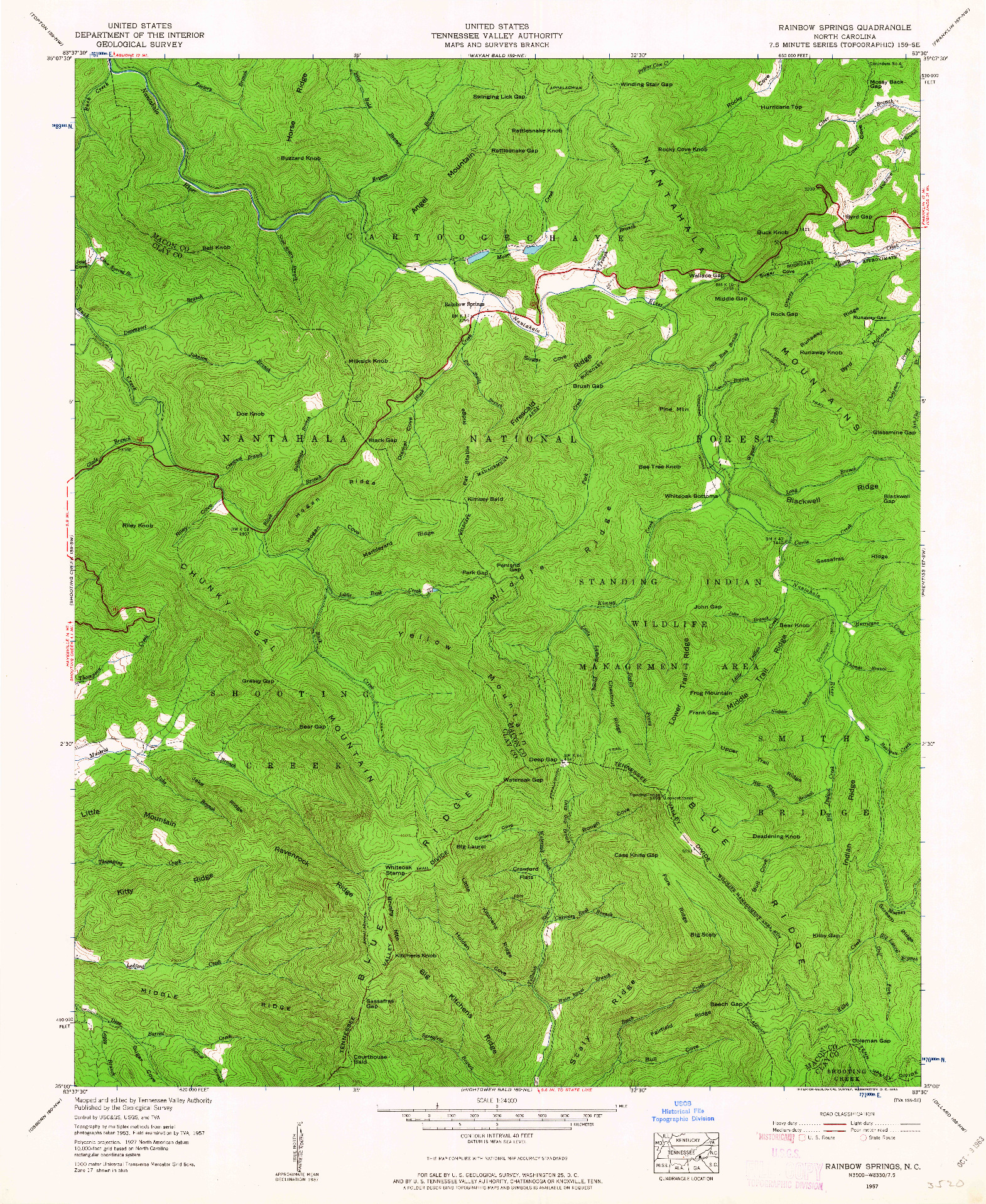 USGS 1:24000-SCALE QUADRANGLE FOR RAINBOW SPRINGS, NC 1957