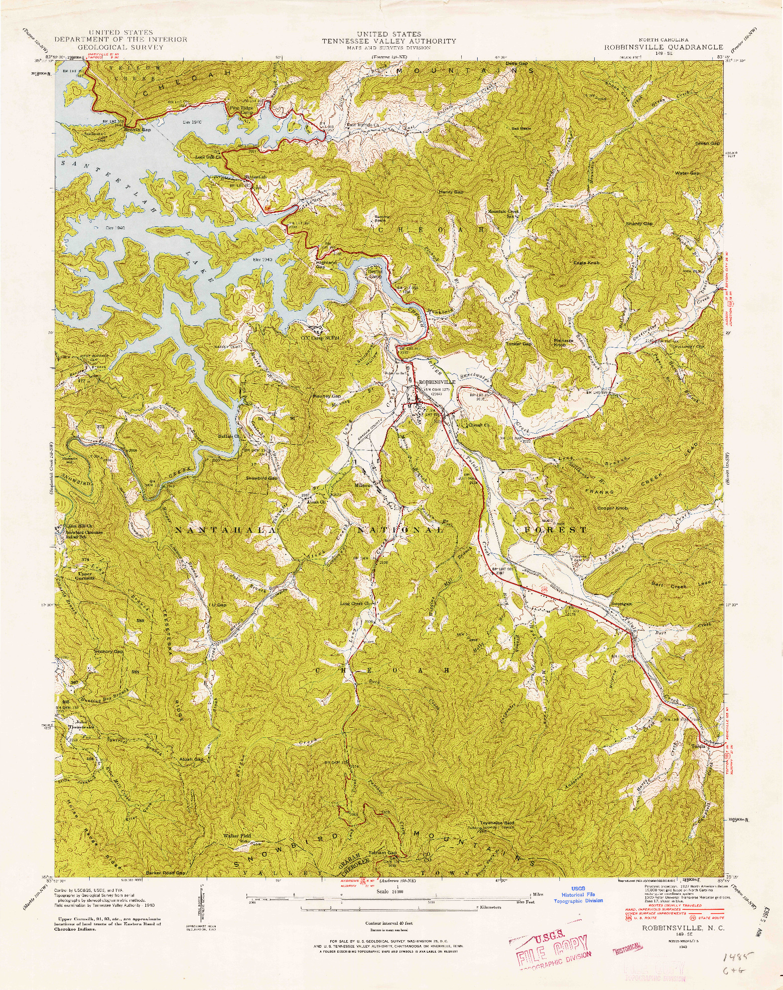 USGS 1:24000-SCALE QUADRANGLE FOR ROBBINSVILLE, NC 1940