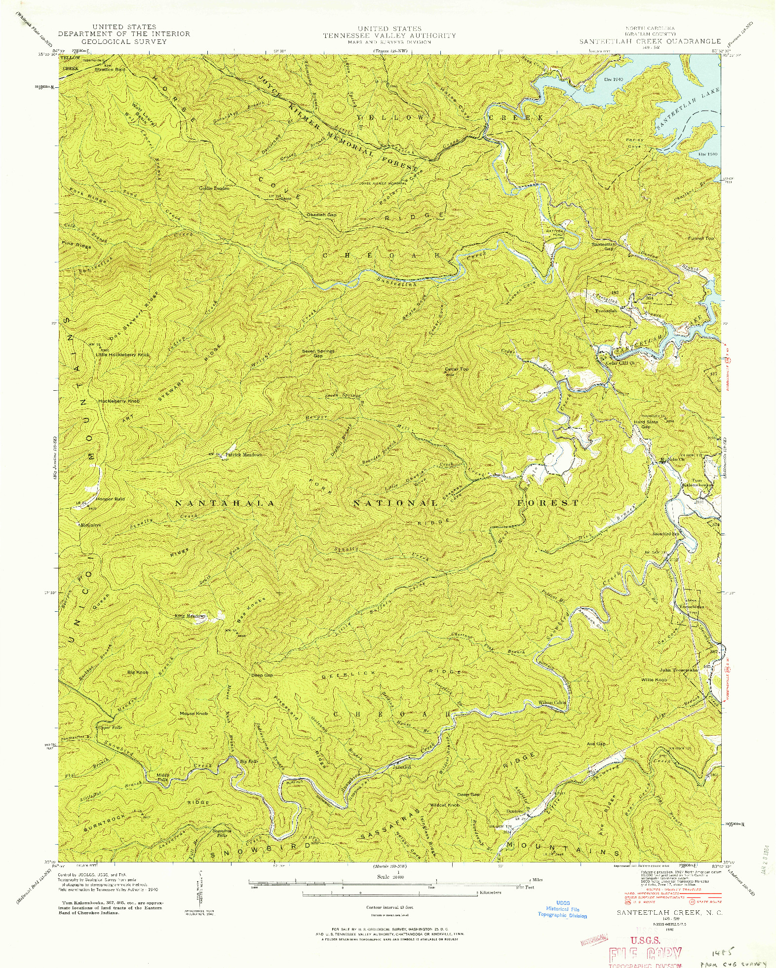 USGS 1:24000-SCALE QUADRANGLE FOR SANTEETLAH CREEK, NC 1940