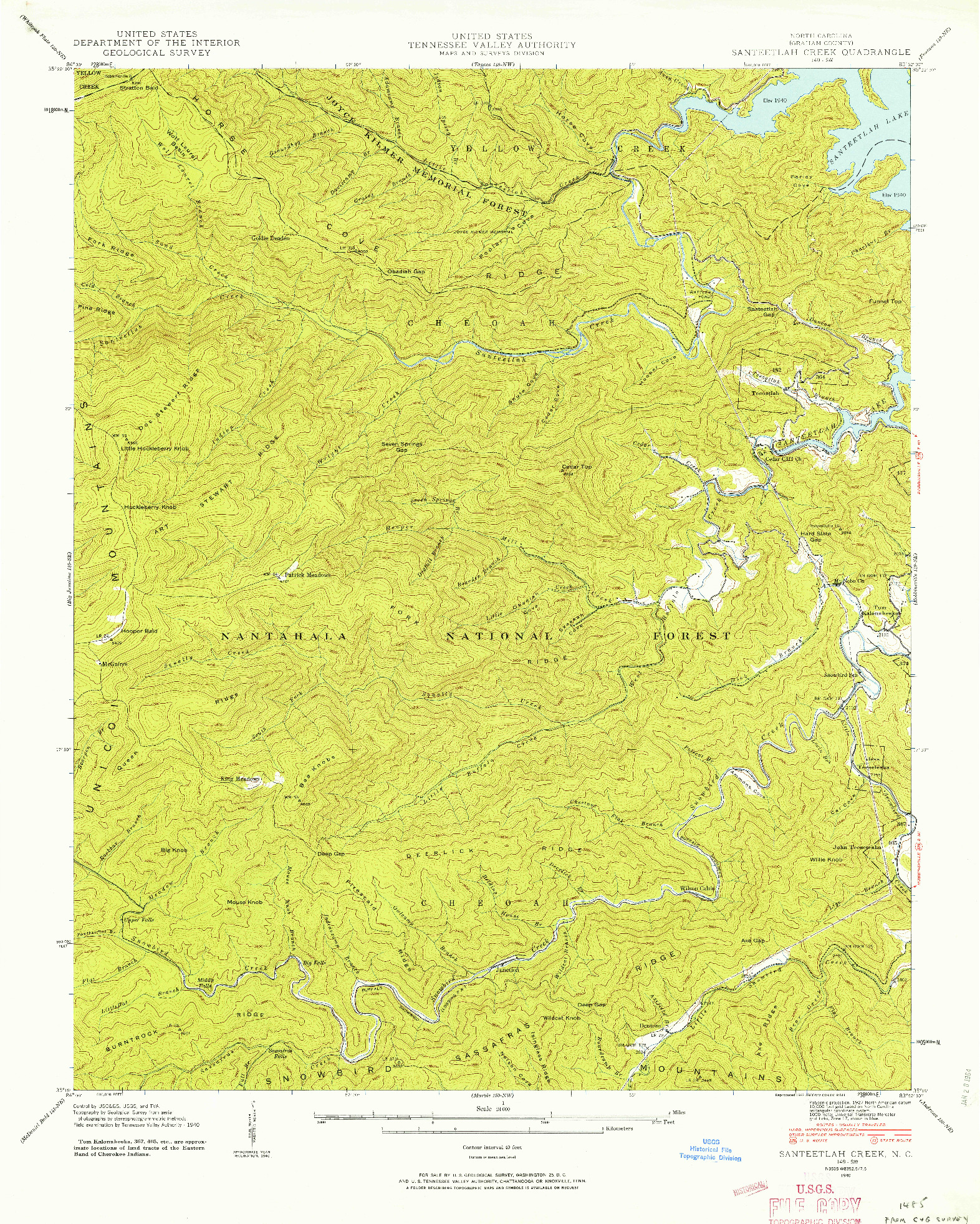 USGS 1:24000-SCALE QUADRANGLE FOR SANTEETLAH CREEK, NC 1940