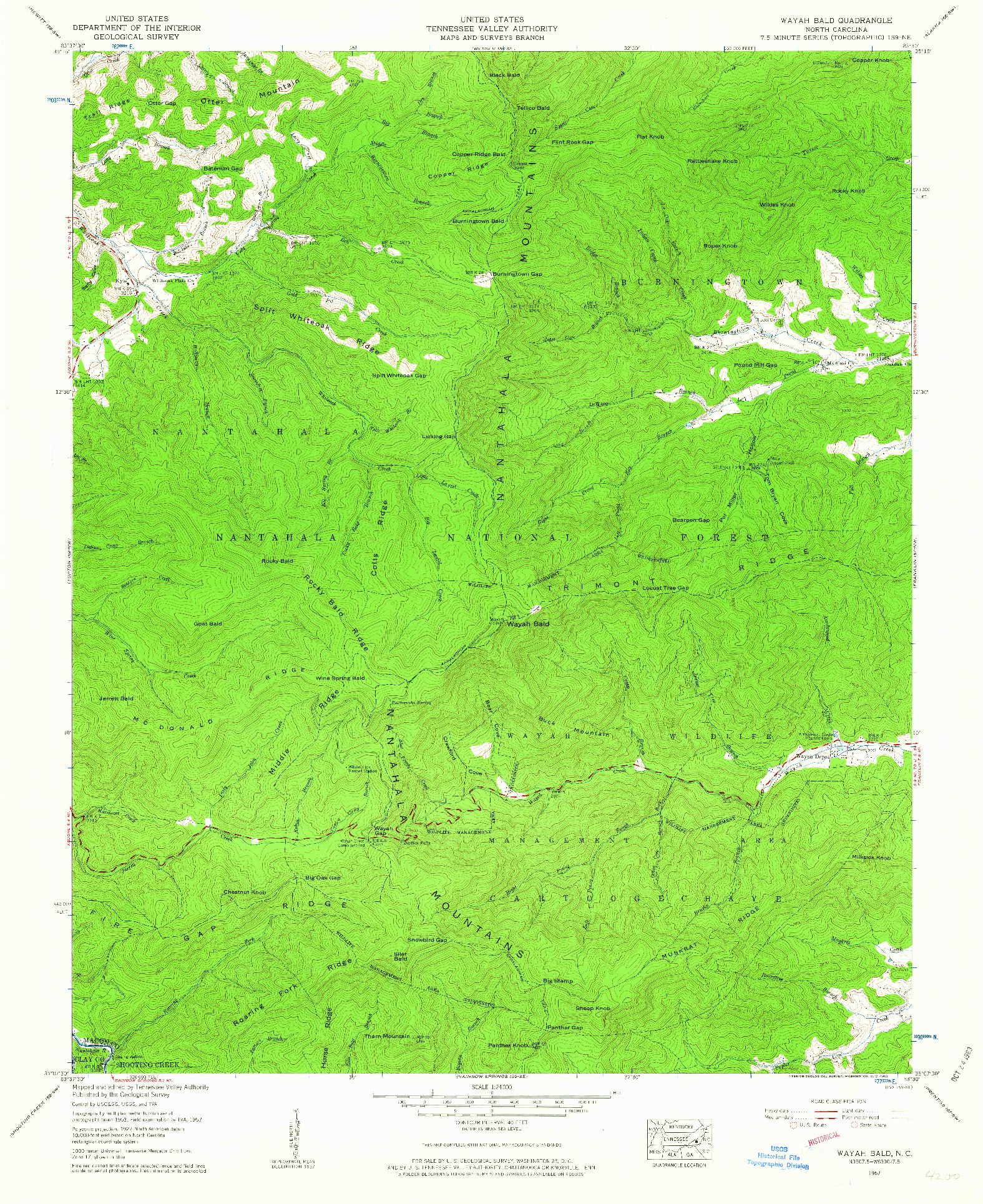 USGS 1:24000-SCALE QUADRANGLE FOR WAYAH BALD, NC 1957