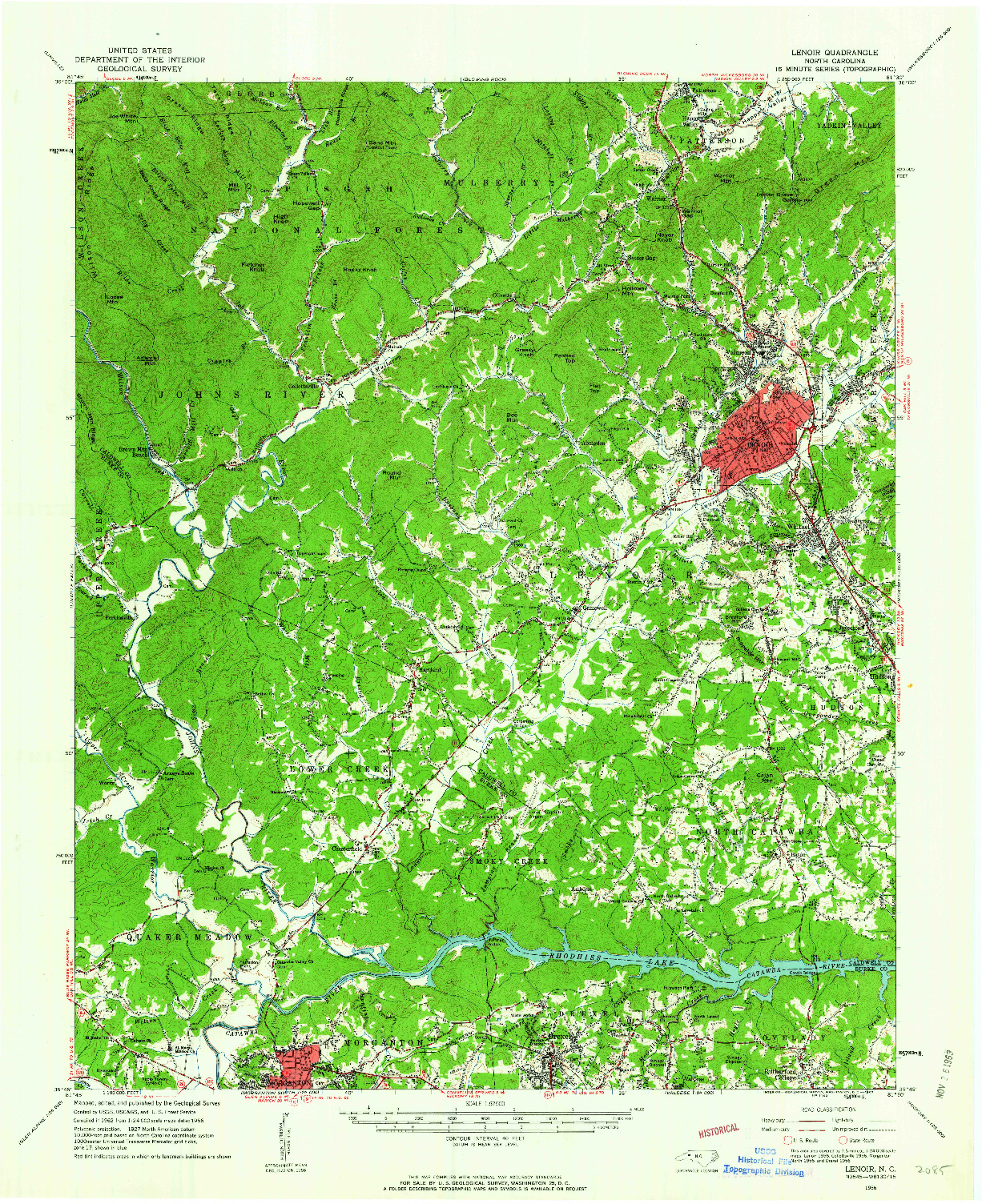 USGS 1:62500-SCALE QUADRANGLE FOR LENOIR, NC 1956