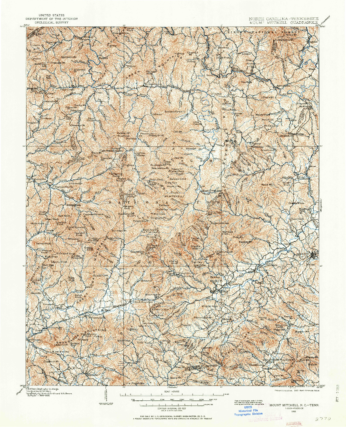 USGS 1:125000-SCALE QUADRANGLE FOR MOUNT MITCHELL, NC 1900