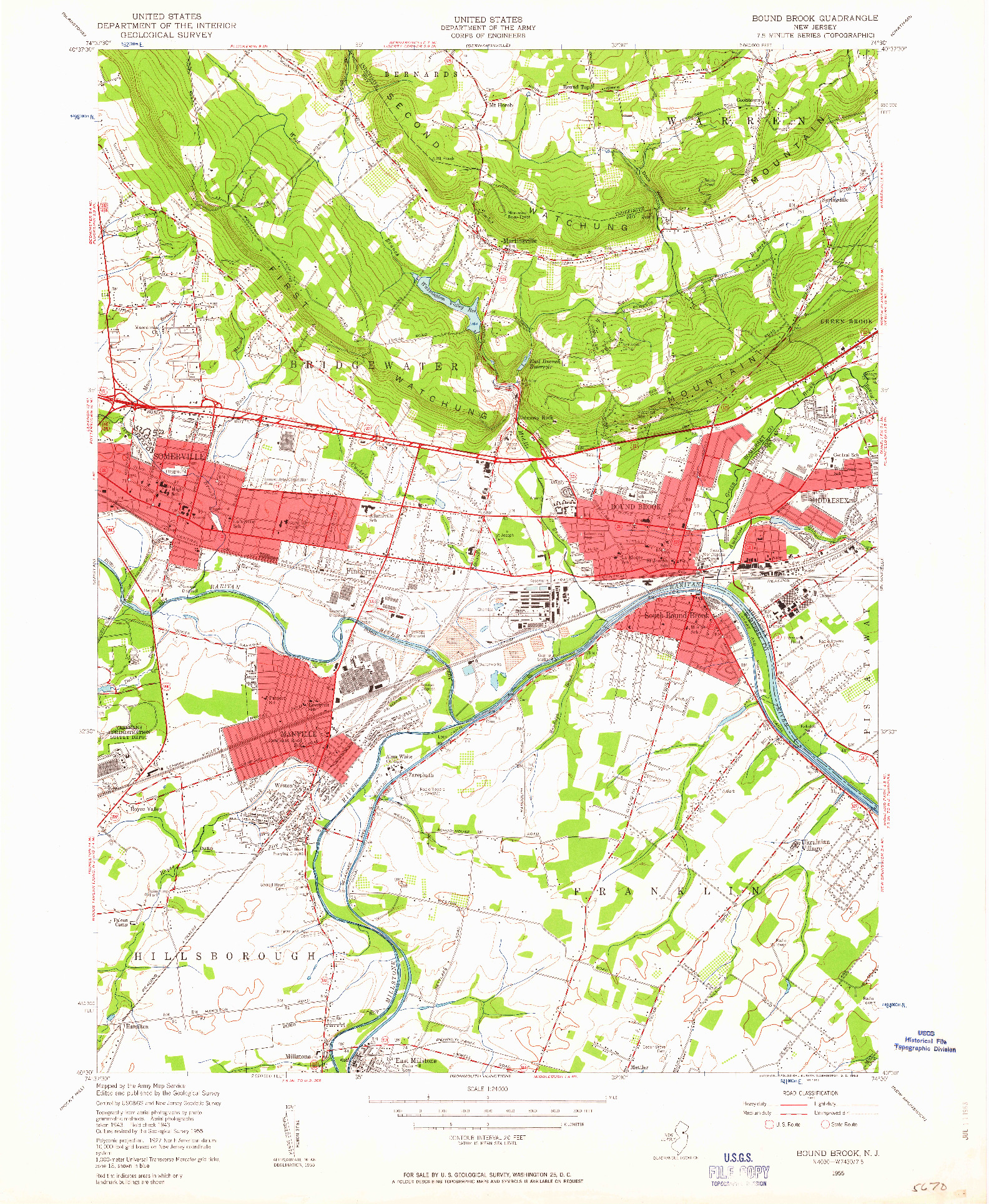 USGS 1:24000-SCALE QUADRANGLE FOR BOUND BROOK, NJ 1955