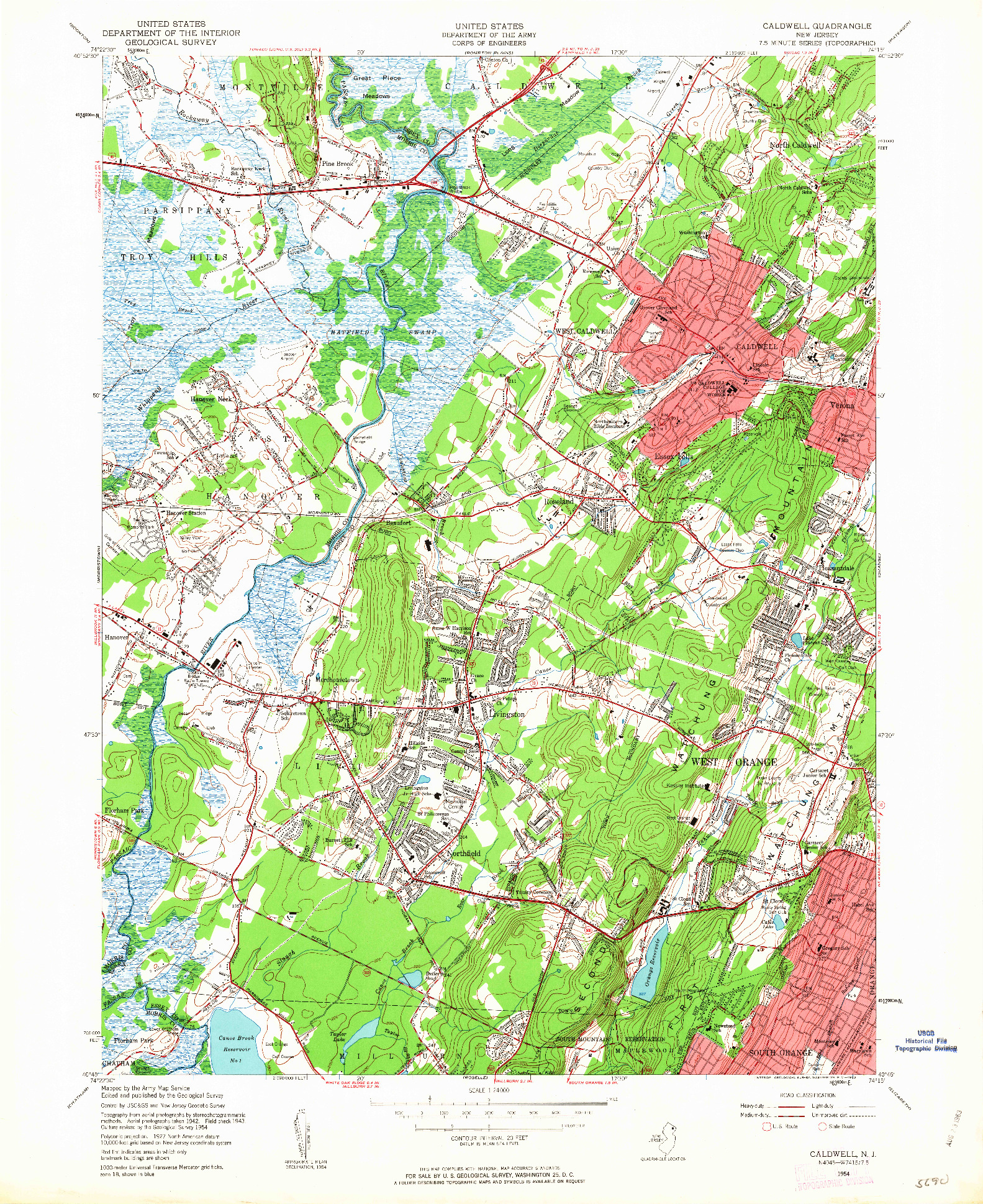 USGS 1:24000-SCALE QUADRANGLE FOR CALDWELL, NJ 1954