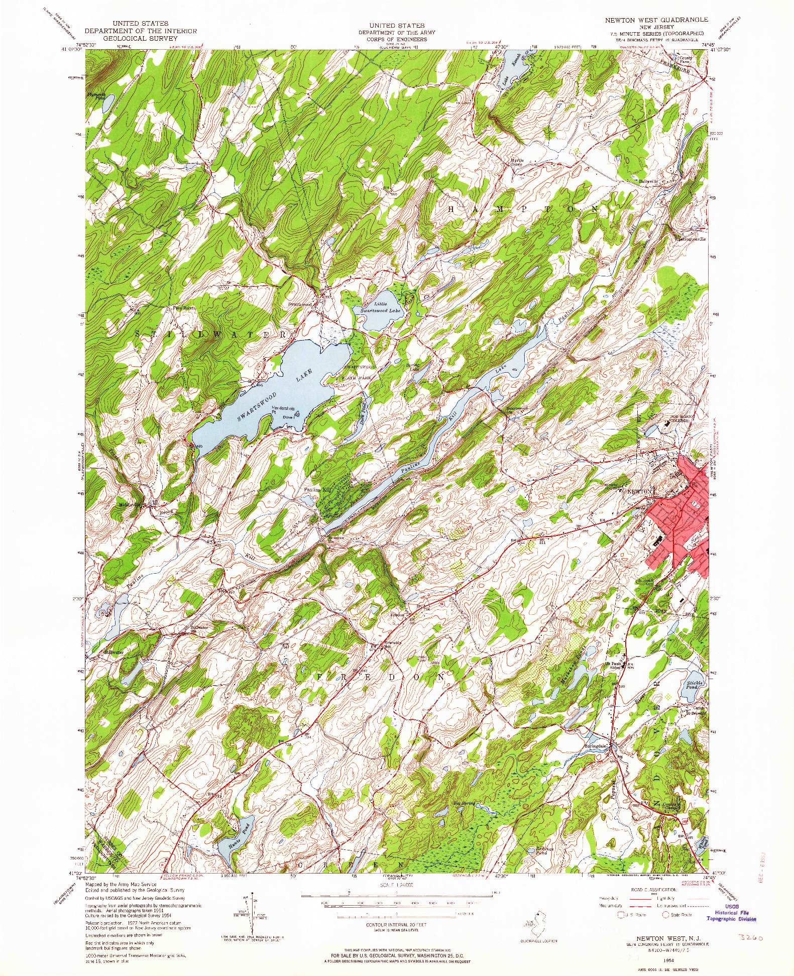 USGS 1:24000-SCALE QUADRANGLE FOR NEWTON WEST, NJ 1954