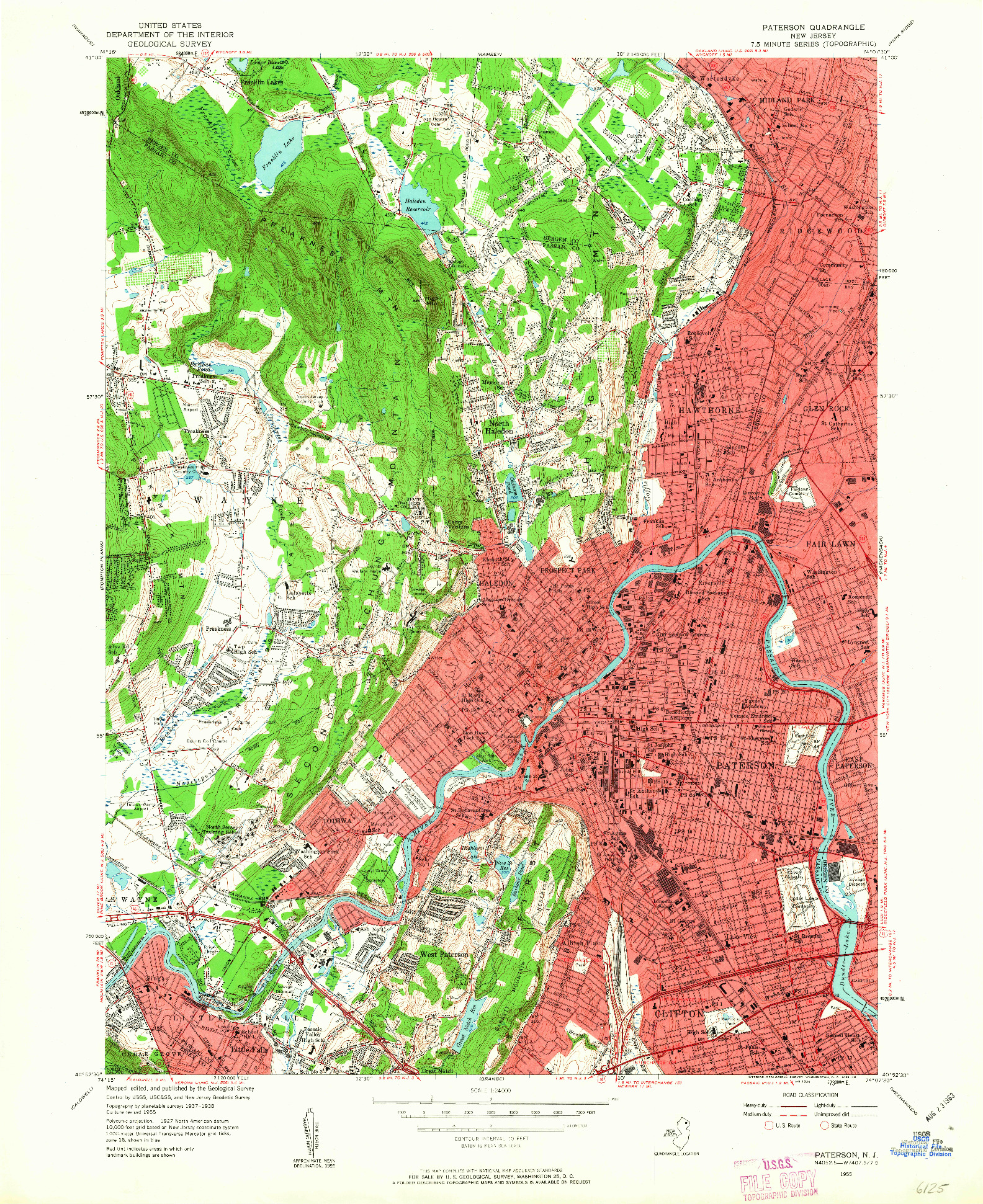 USGS 1:24000-SCALE QUADRANGLE FOR PATERSON, NJ 1955