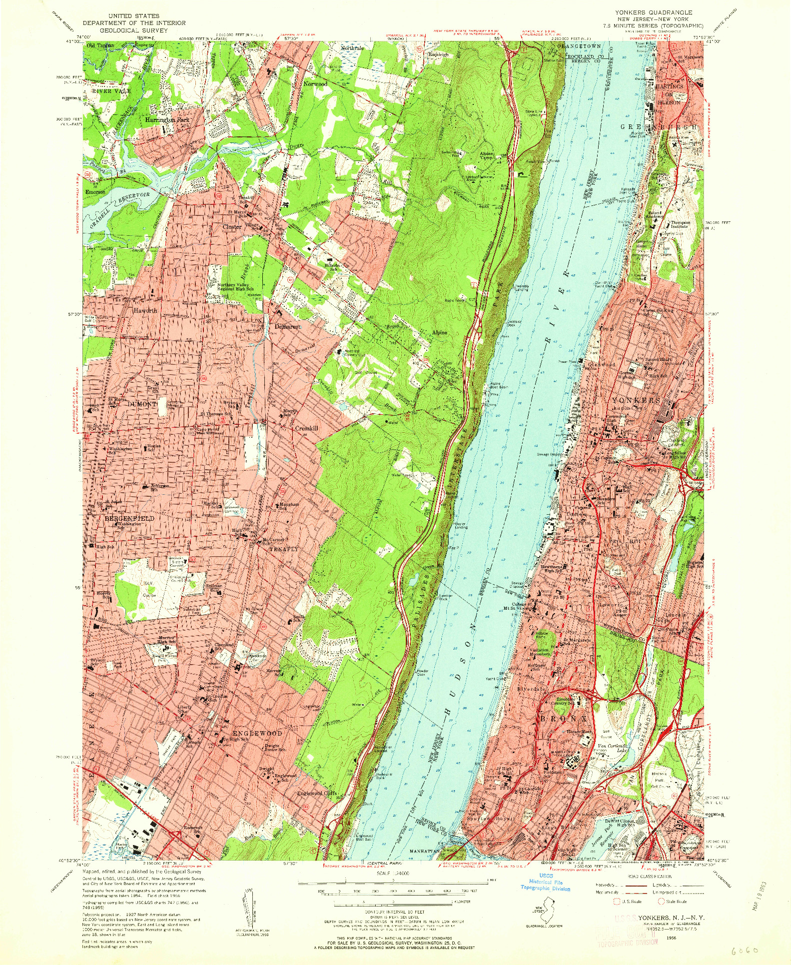 USGS 1:24000-SCALE QUADRANGLE FOR YONKERS, NJ 1956