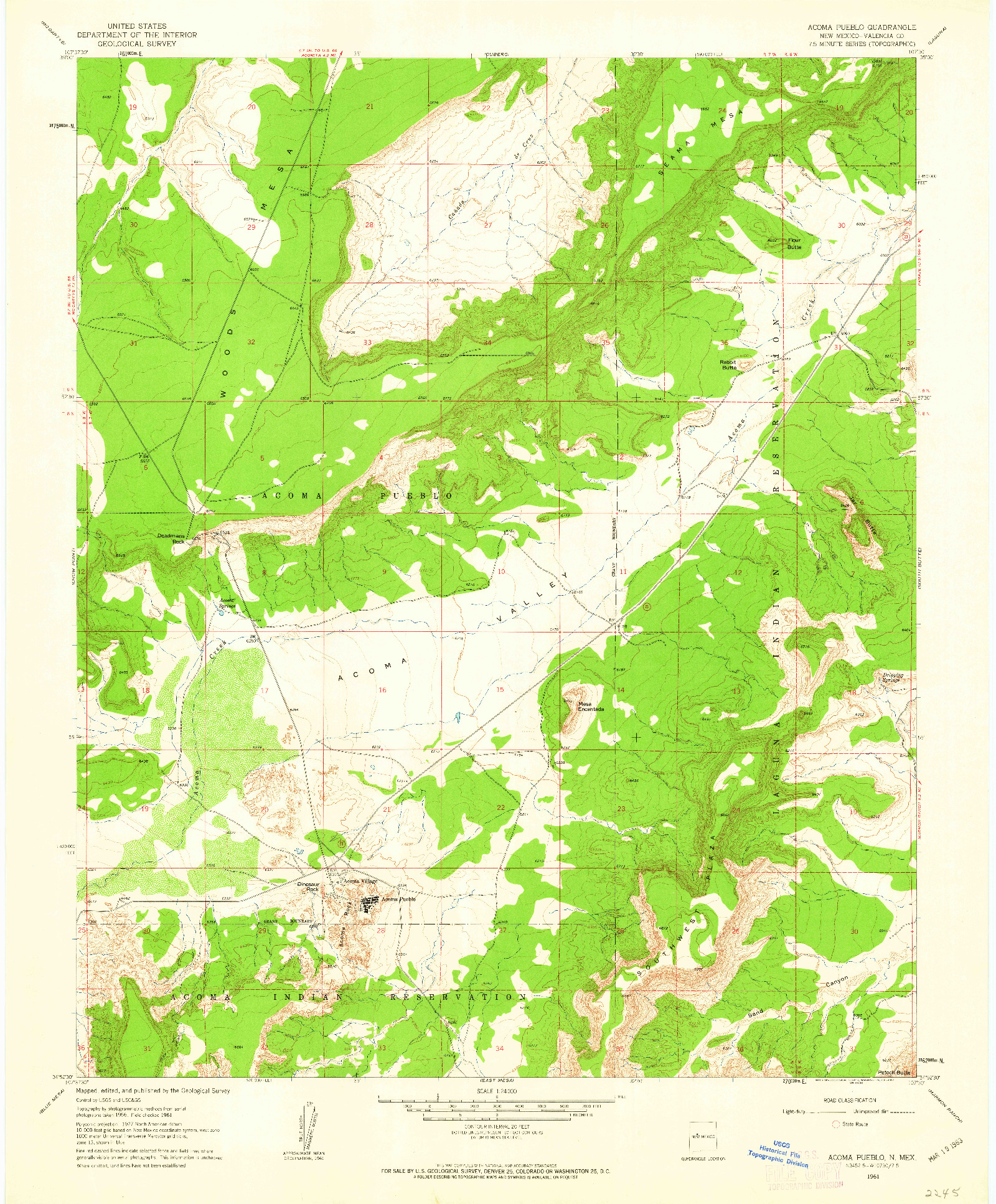 USGS 1:24000-SCALE QUADRANGLE FOR ACOMA PUEBLO, NM 1961