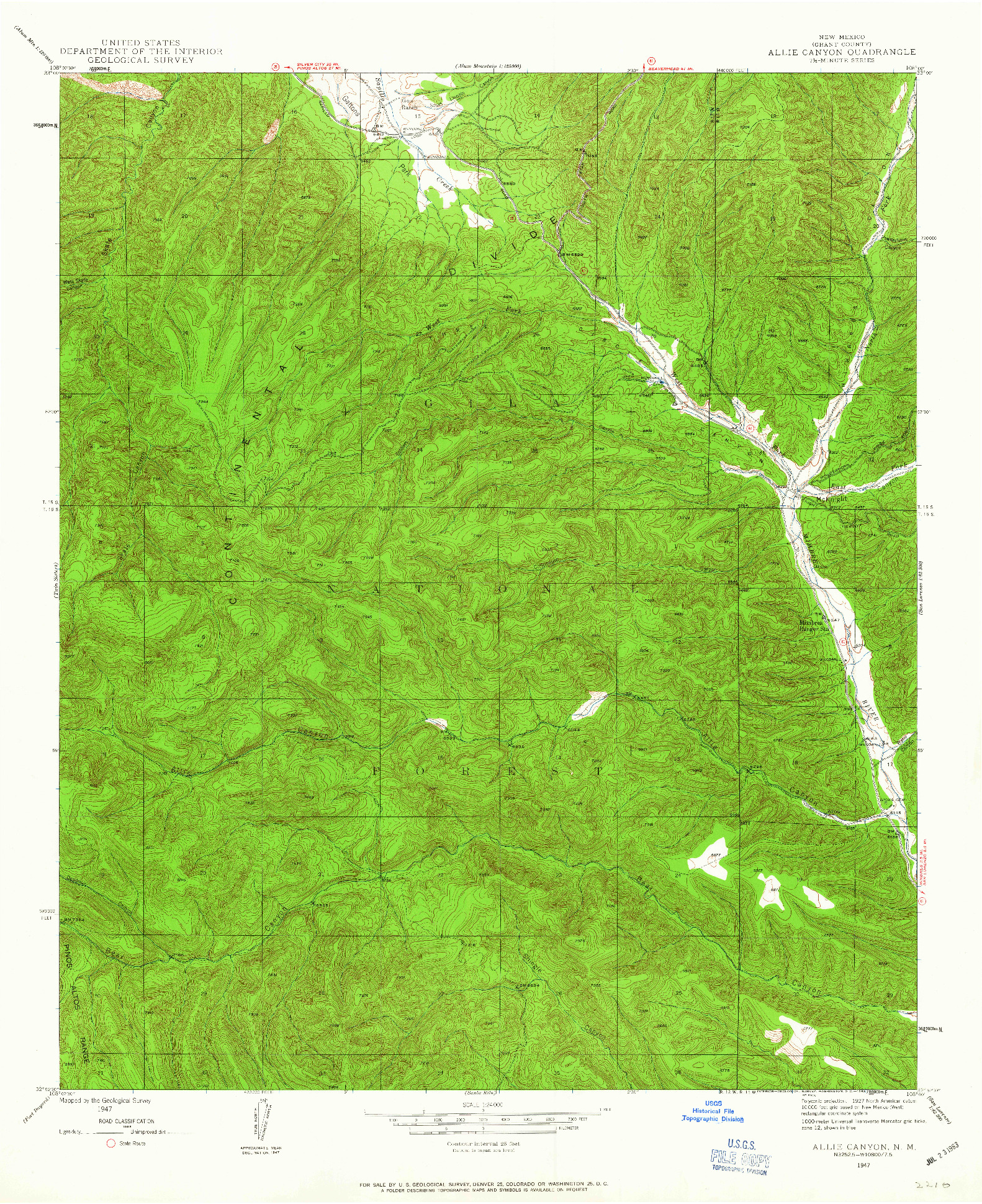 USGS 1:24000-SCALE QUADRANGLE FOR ALLIE CANYON, NM 1947