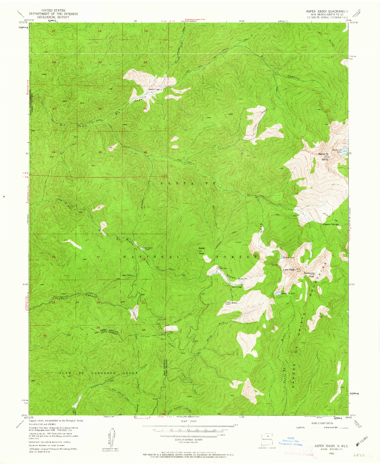 USGS 1:24000-SCALE QUADRANGLE FOR ASPEN BASIN, NM 1953