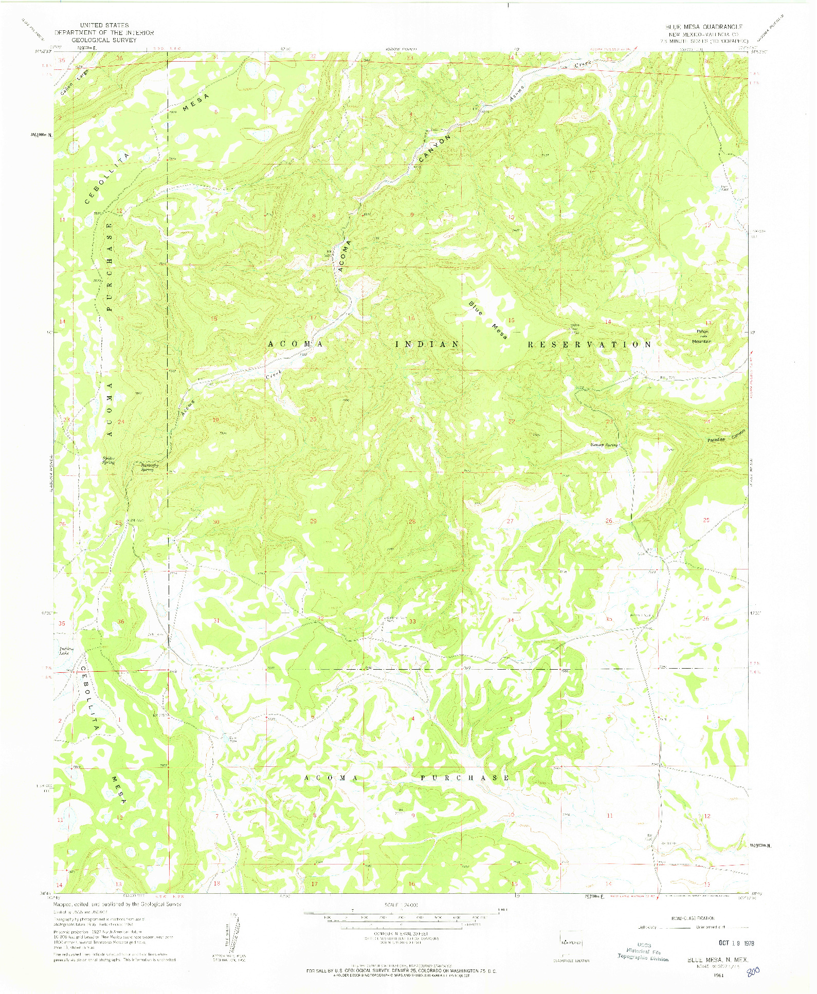 USGS 1:24000-SCALE QUADRANGLE FOR BLUE MESA, NM 1961