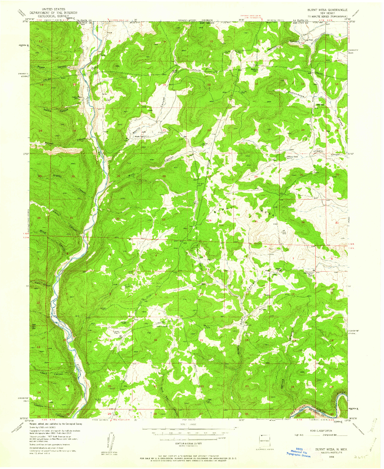 USGS 1:24000-SCALE QUADRANGLE FOR BURNT MESA, NM 1954