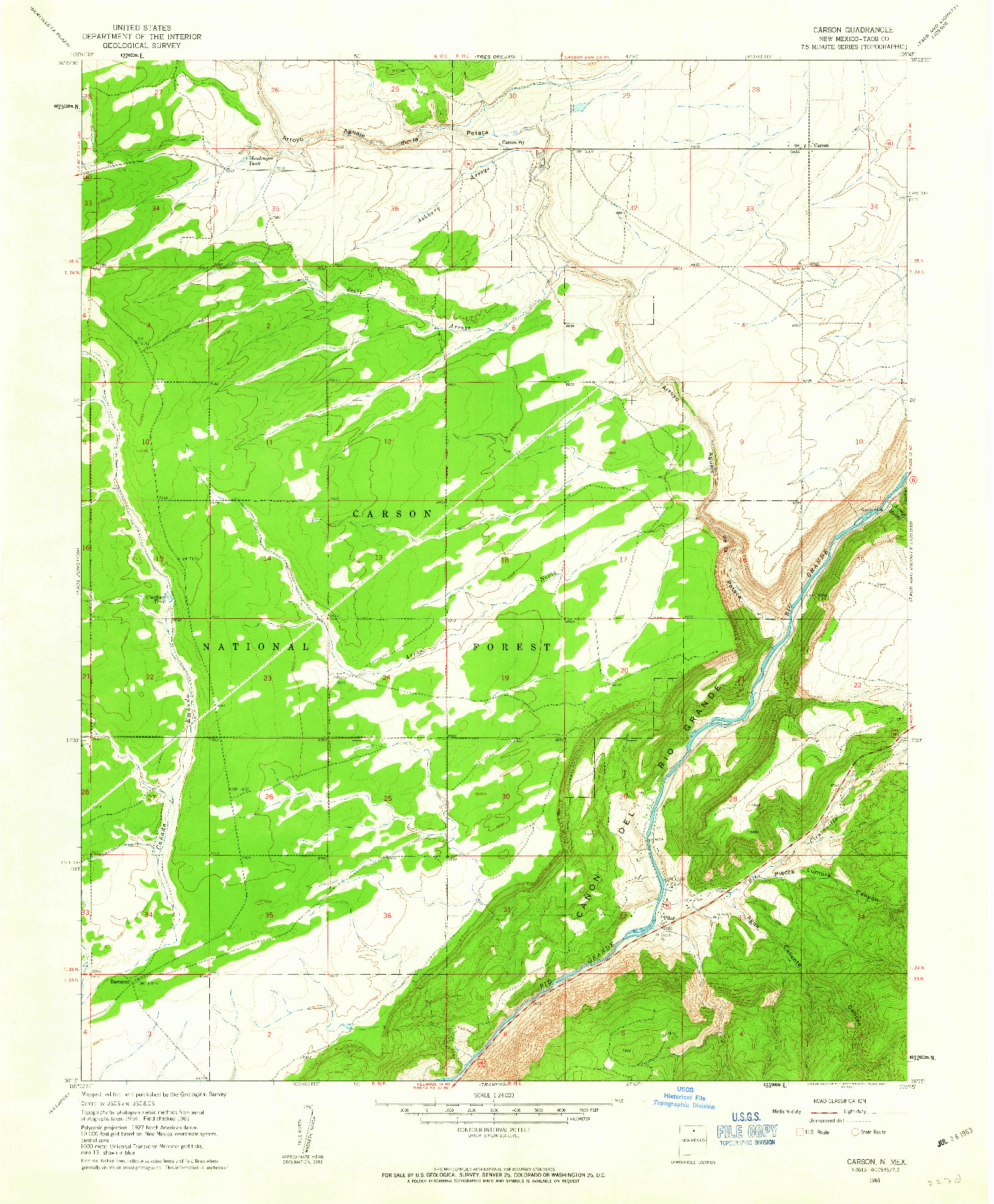 USGS 1:24000-SCALE QUADRANGLE FOR CARSON, NM 1961