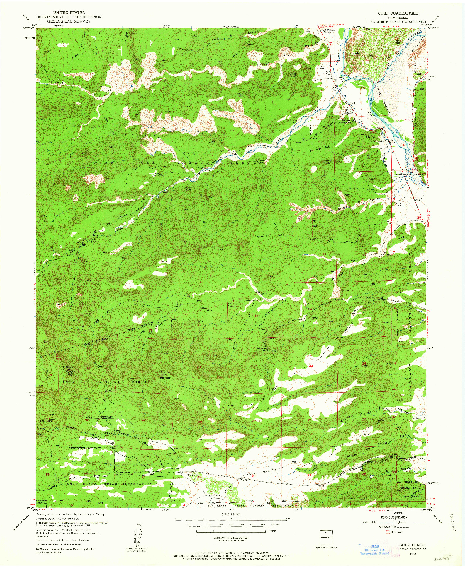 USGS 1:24000-SCALE QUADRANGLE FOR CHILI, NM 1953