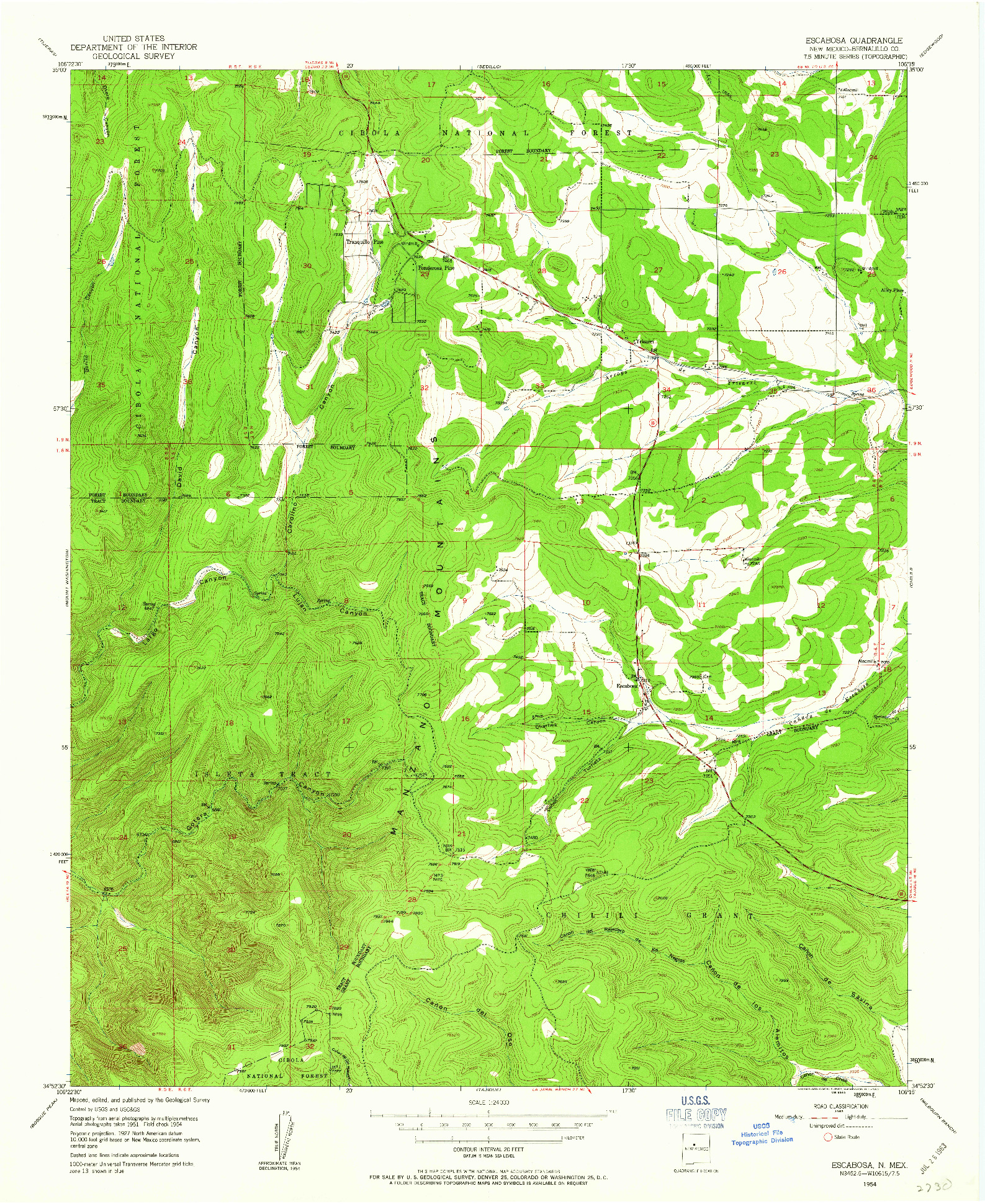 USGS 1:24000-SCALE QUADRANGLE FOR ESCABOSA, NM 1954