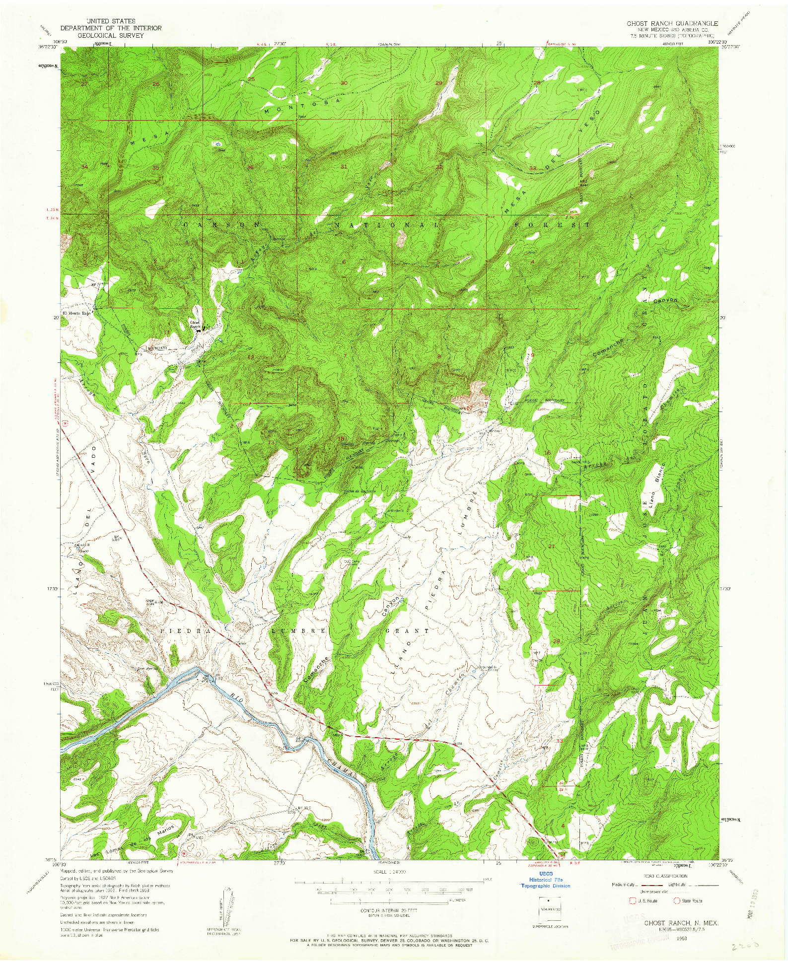 USGS 1:24000-SCALE QUADRANGLE FOR GHOST RANCH, NM 1953