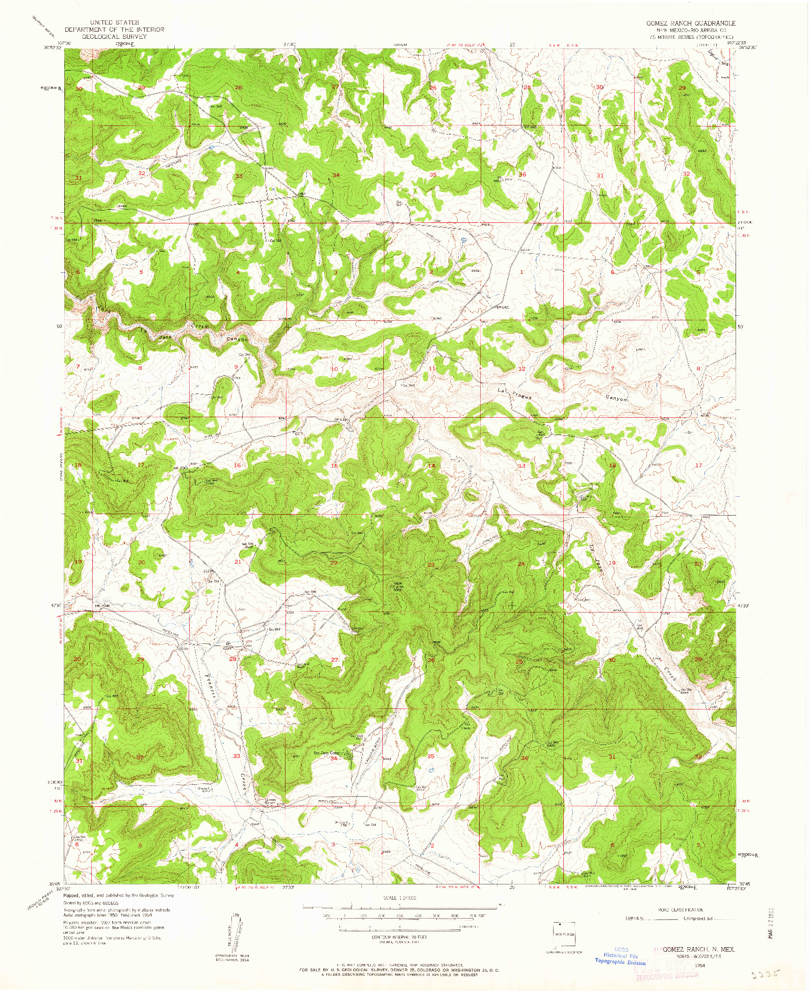 USGS 1:24000-SCALE QUADRANGLE FOR GOMEZ RANCH, NM 1954