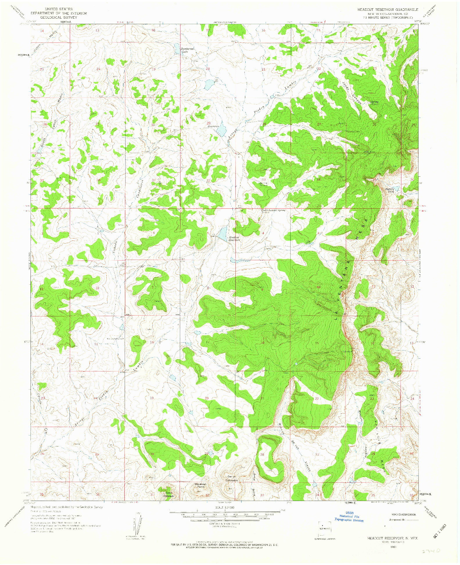USGS 1:24000-SCALE QUADRANGLE FOR HEADCUT RESERVOIR, NM 1961