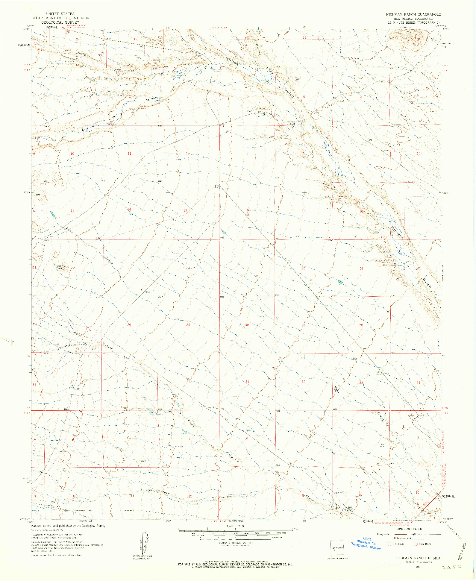 USGS 1:24000-SCALE QUADRANGLE FOR HICKMAN RANCH, NM 1961