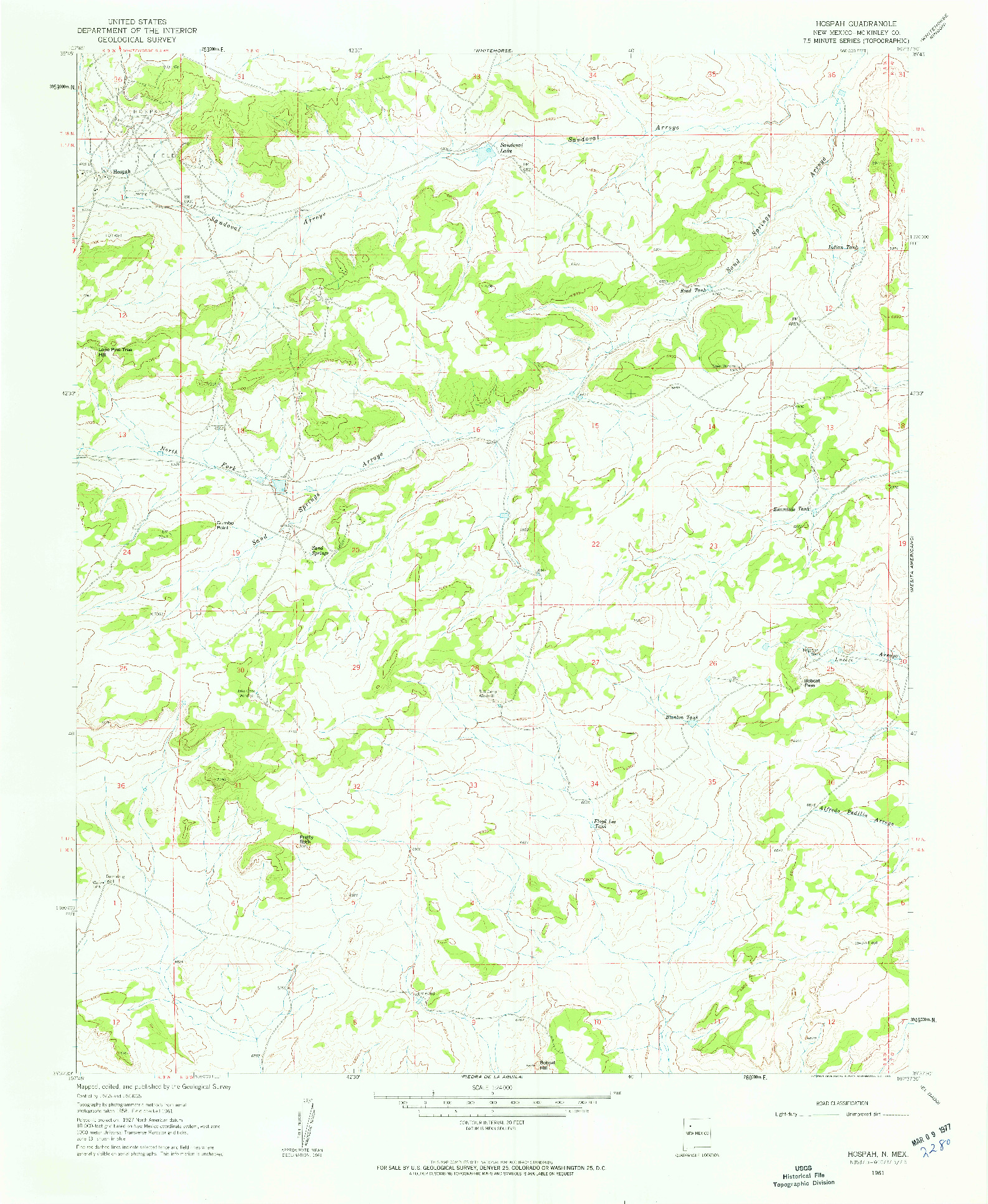 USGS 1:24000-SCALE QUADRANGLE FOR HOSPAH, NM 1961