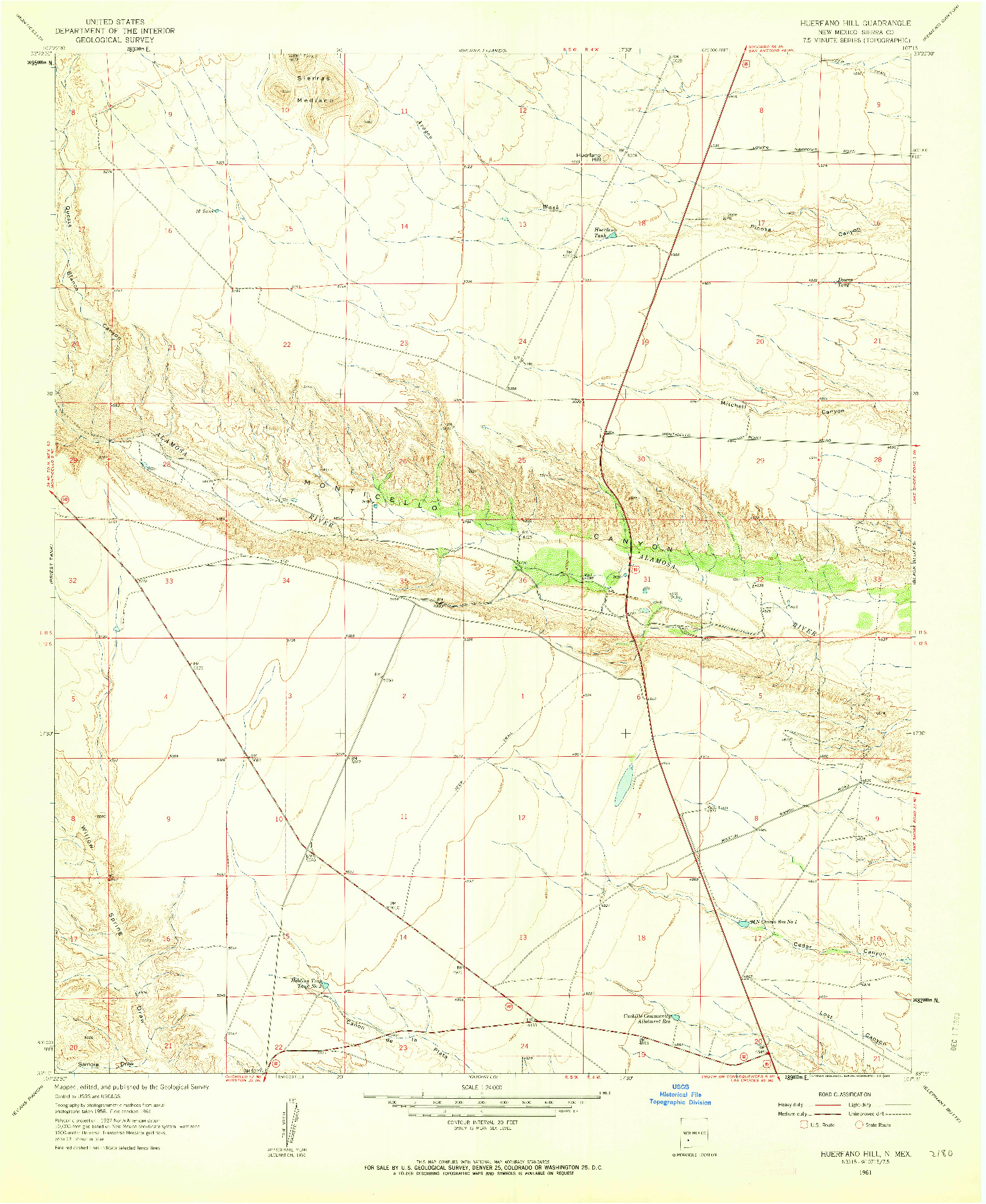 USGS 1:24000-SCALE QUADRANGLE FOR HUERFANO HILL, NM 1961