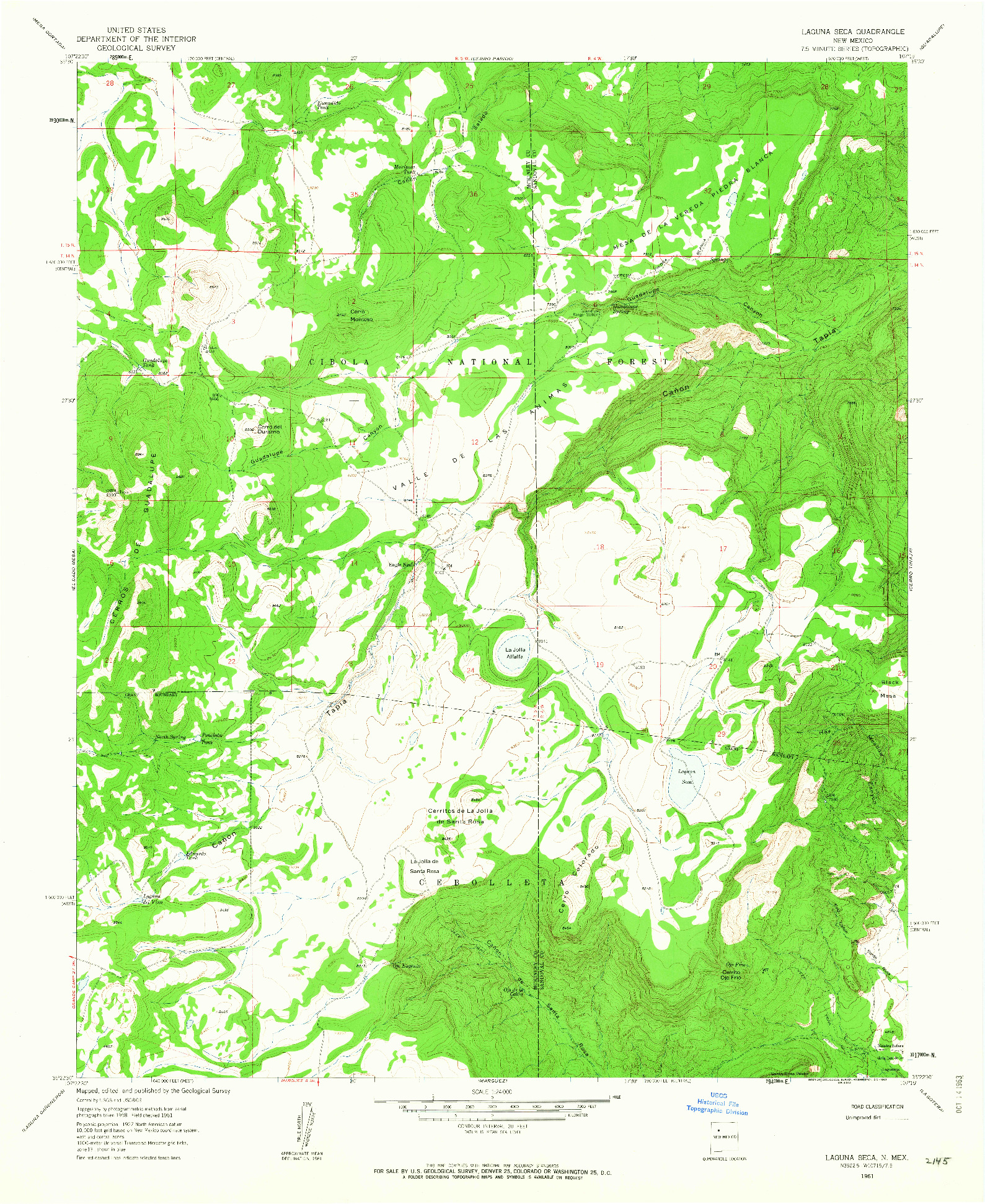 USGS 1:24000-SCALE QUADRANGLE FOR LAGUNA SECA, NM 1961