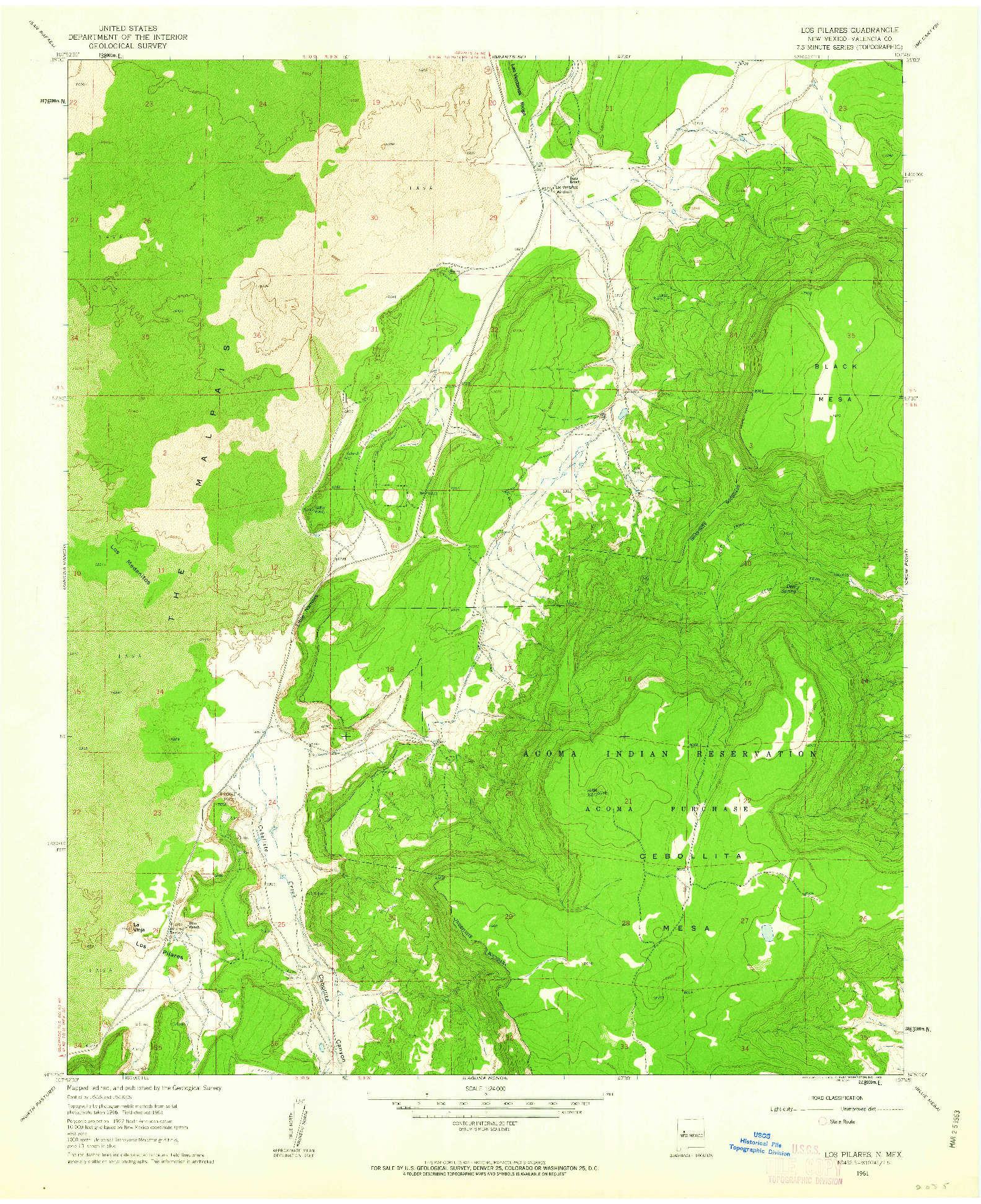 USGS 1:24000-SCALE QUADRANGLE FOR LOS PILARES, NM 1961