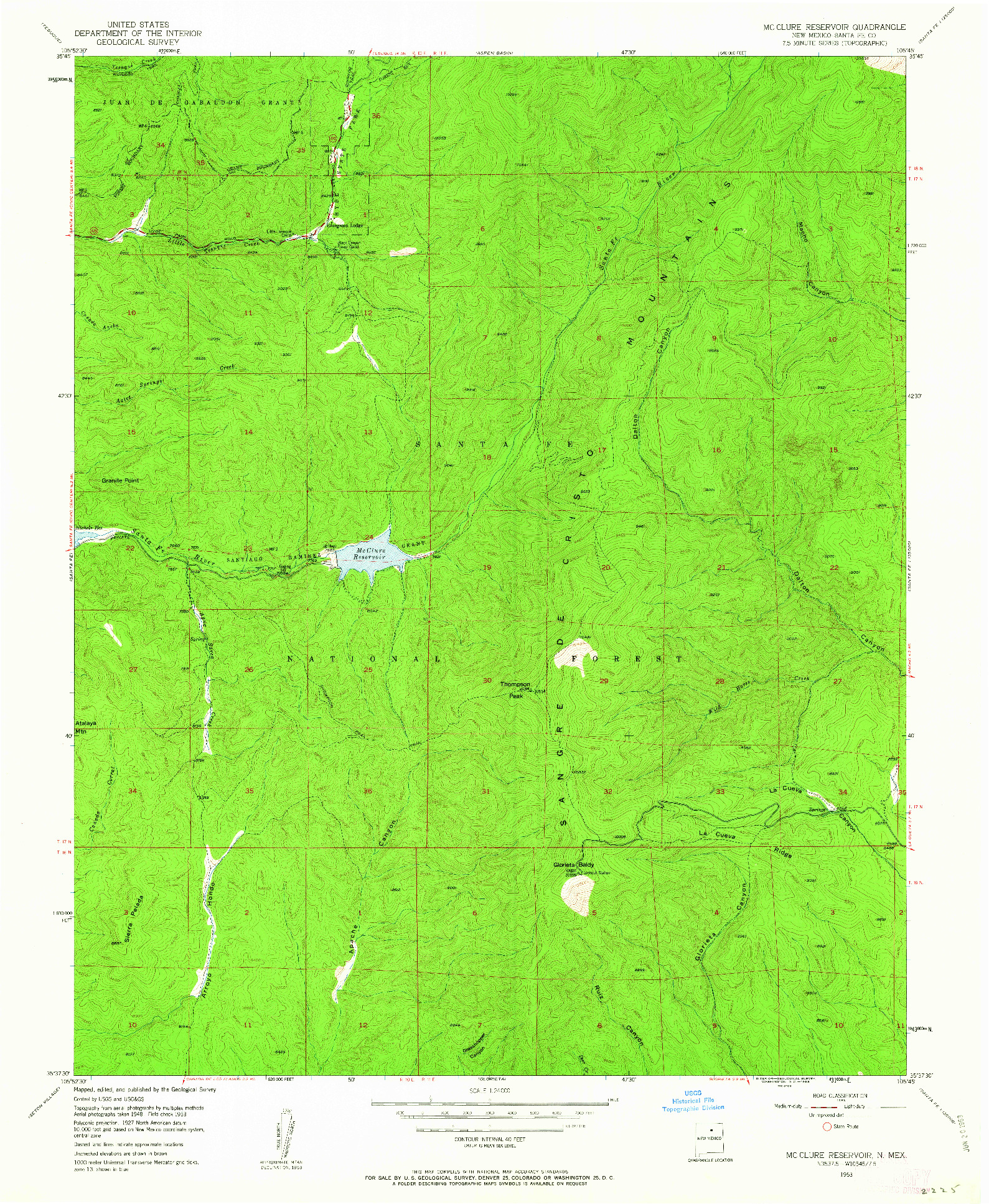 USGS 1:24000-SCALE QUADRANGLE FOR MC CLURE RESERVOIR, NM 1953