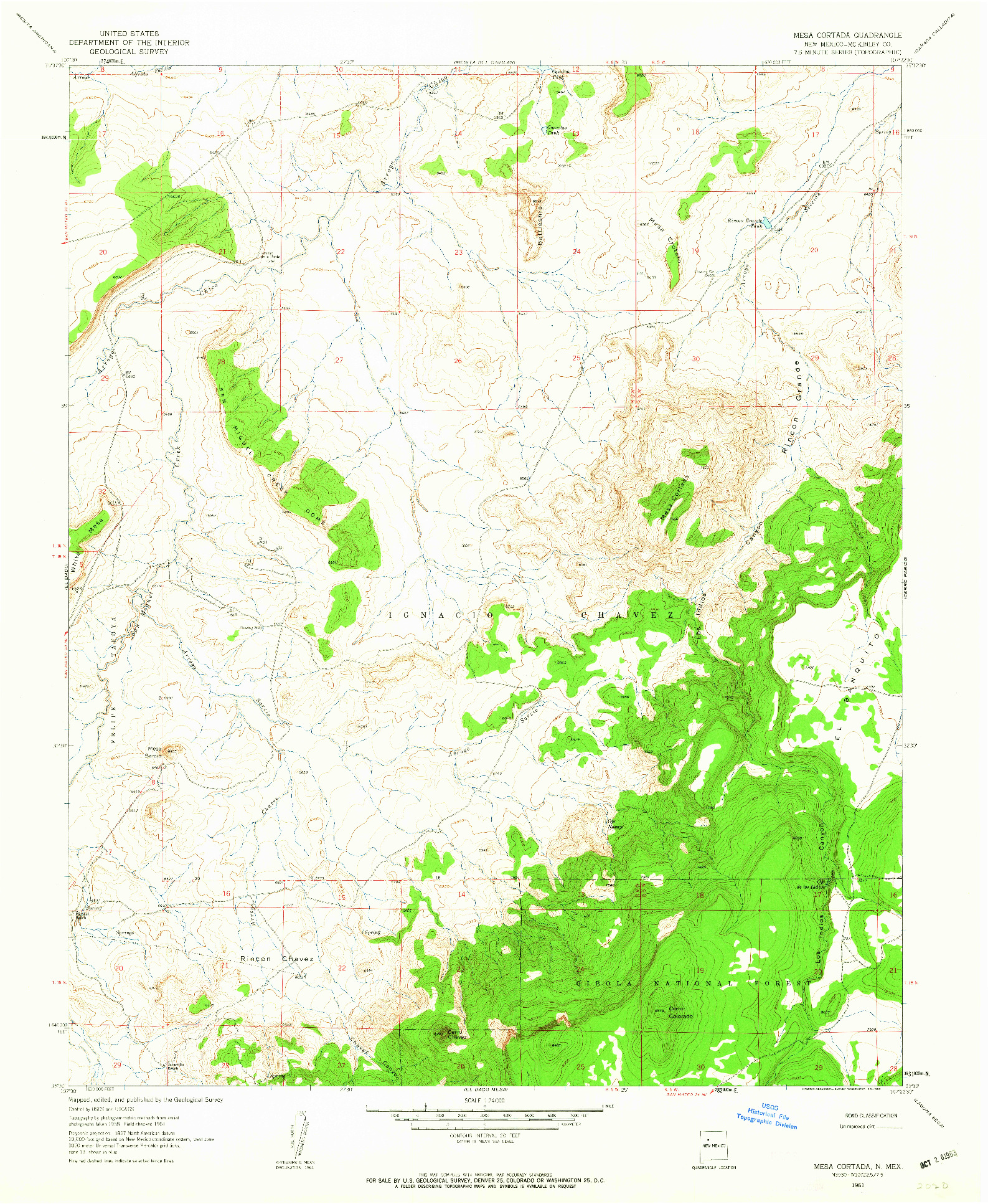 USGS 1:24000-SCALE QUADRANGLE FOR MESA CORTADA, NM 1961