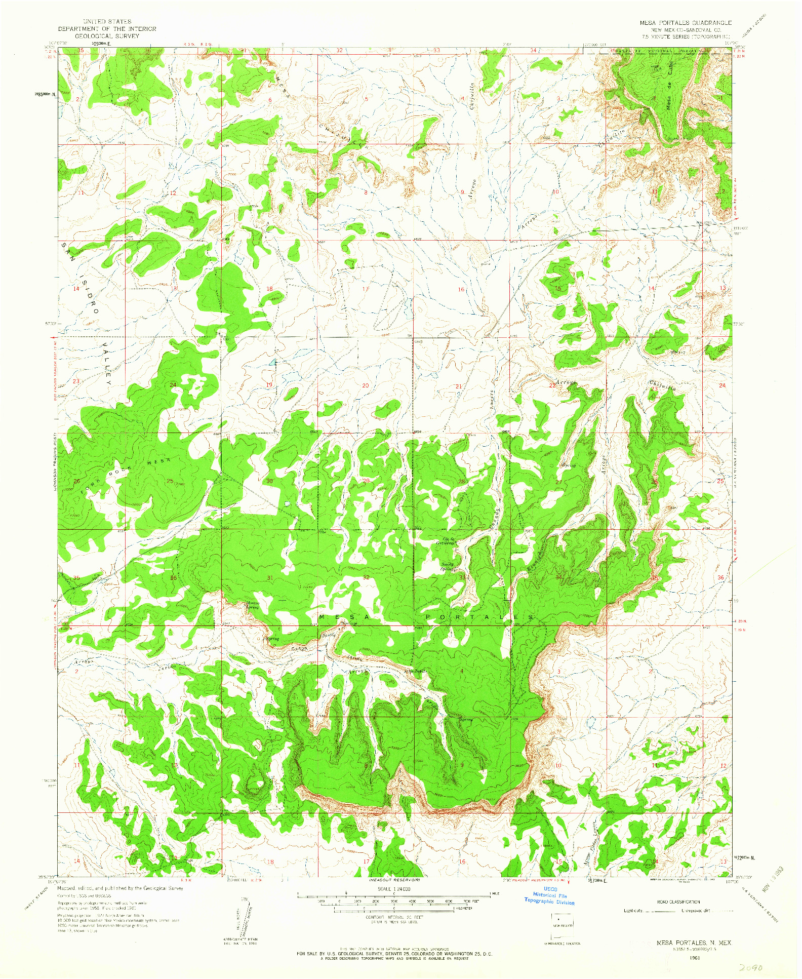 USGS 1:24000-SCALE QUADRANGLE FOR MESA PORTALES, NM 1961