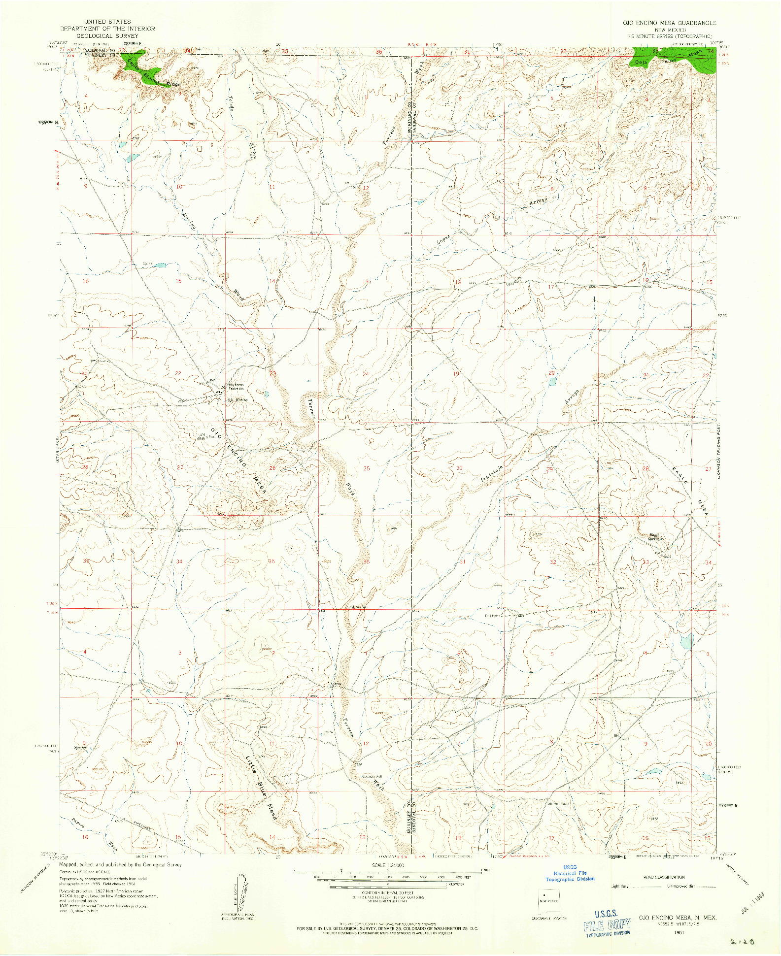 USGS 1:24000-SCALE QUADRANGLE FOR OJO ENCINO MESA, NM 1961