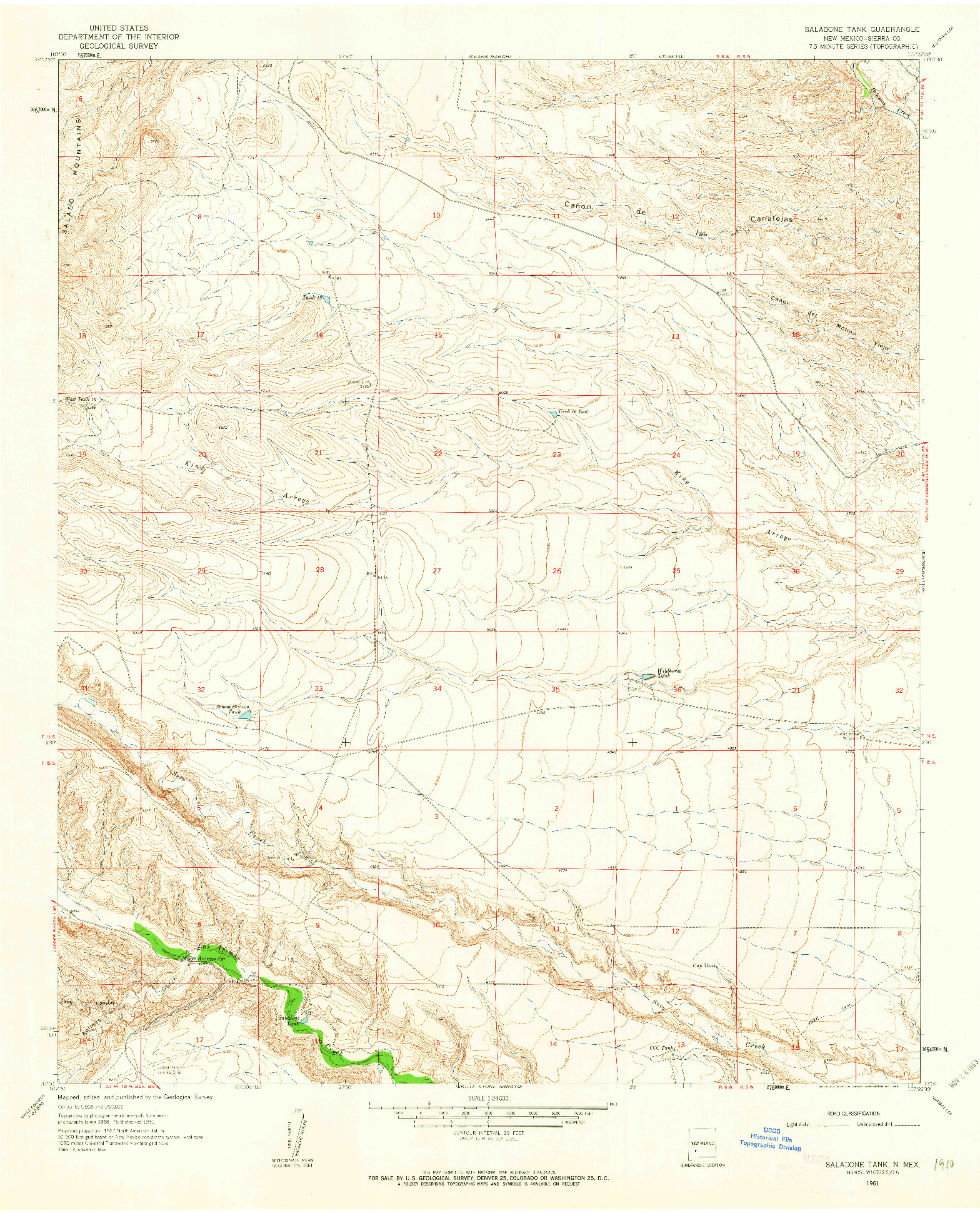 USGS 1:24000-SCALE QUADRANGLE FOR SALADONE TANK, NM 1961