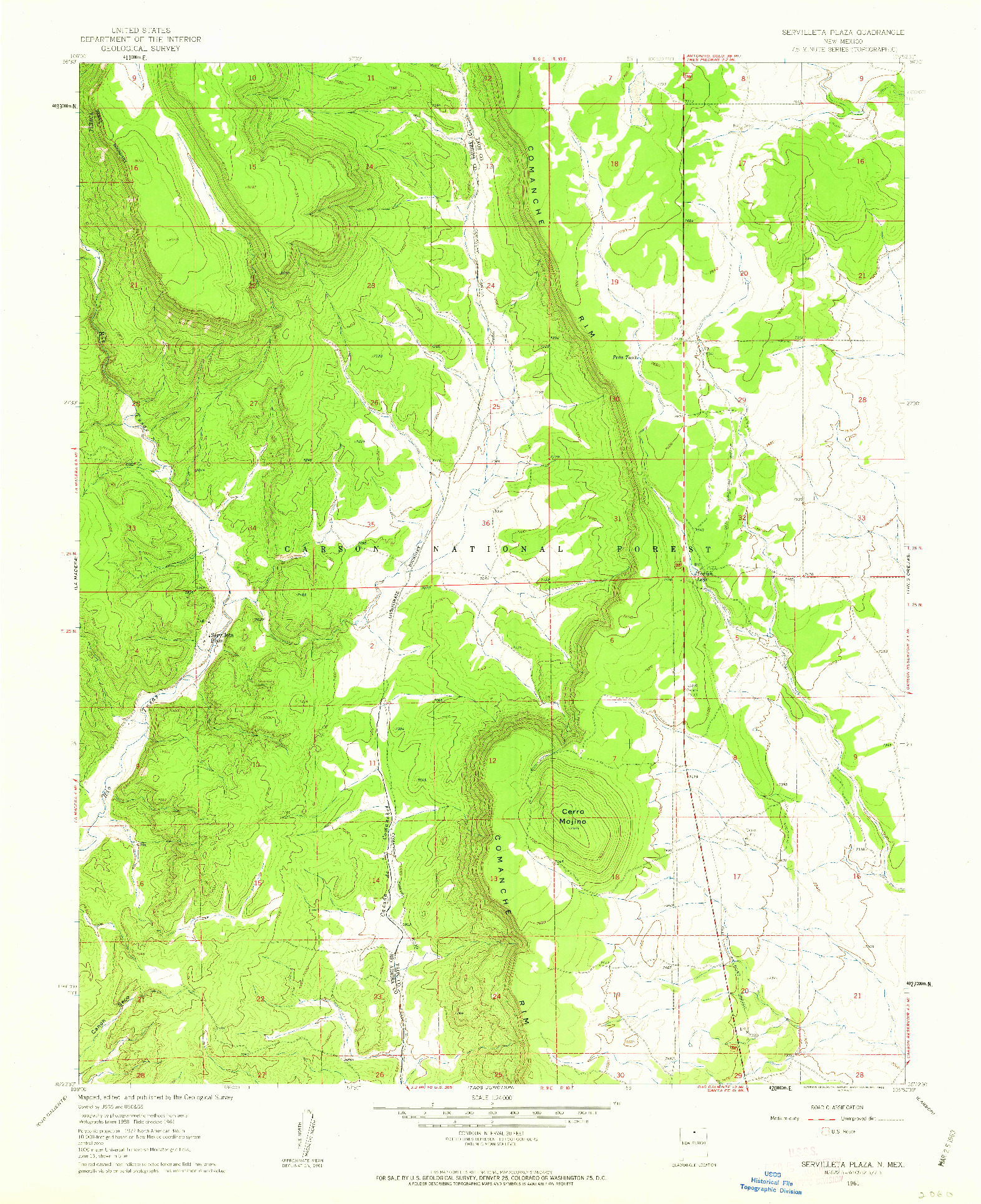 USGS 1:24000-SCALE QUADRANGLE FOR SERVILLETA PLAZA, NM 1961