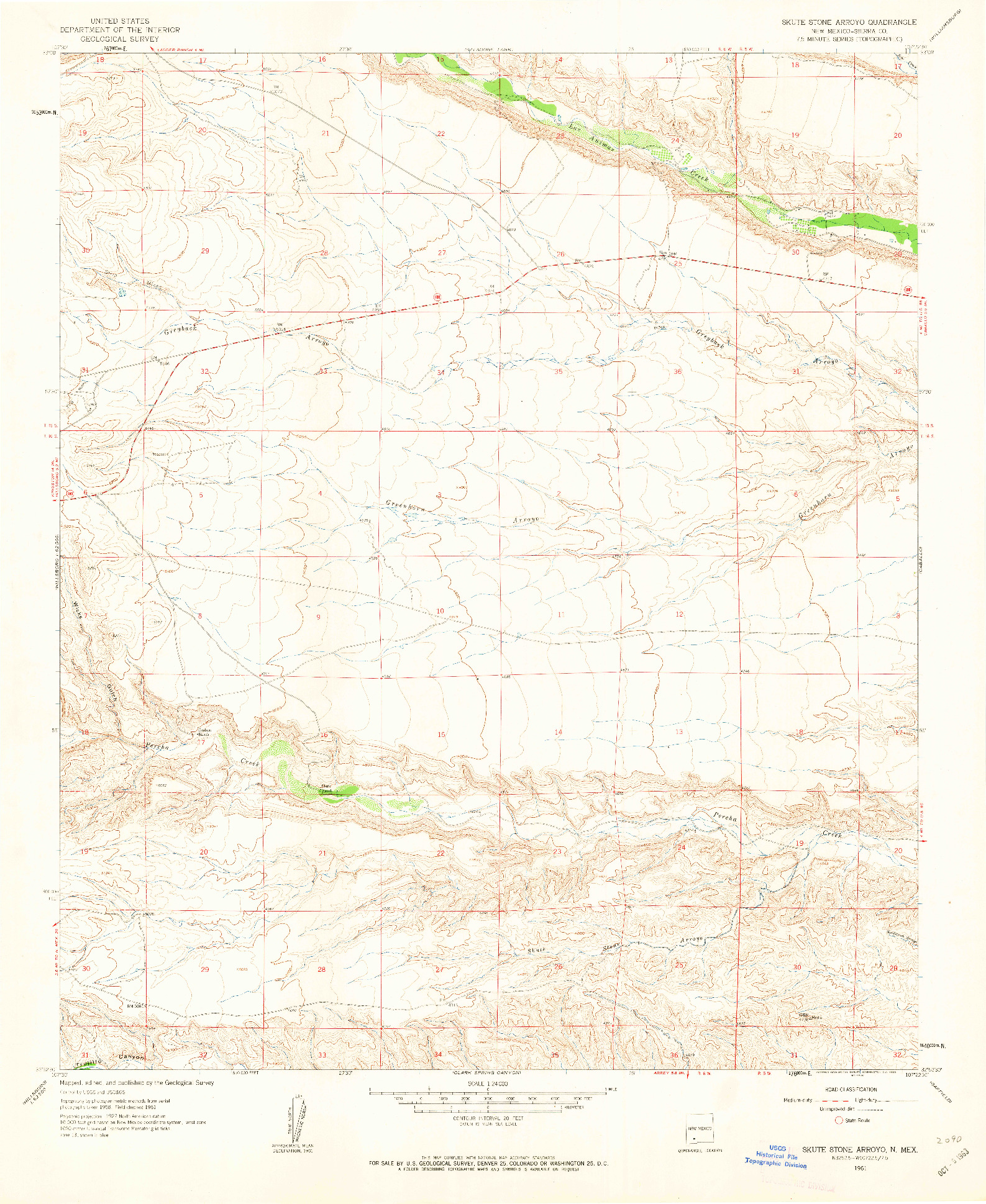 USGS 1:24000-SCALE QUADRANGLE FOR SKUTE STONE ARROYO, NM 1961