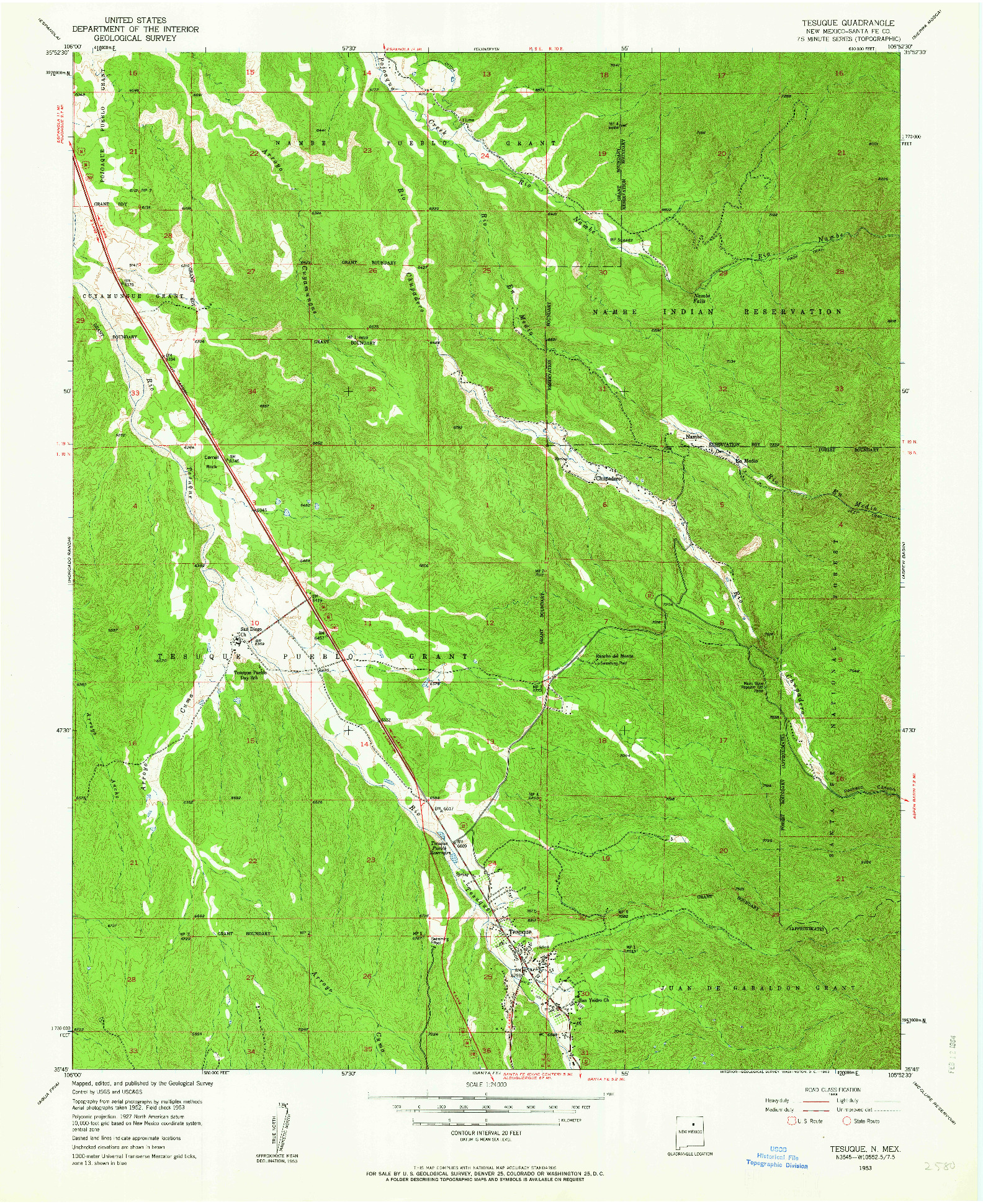 USGS 1:24000-SCALE QUADRANGLE FOR TESUQUE, NM 1953