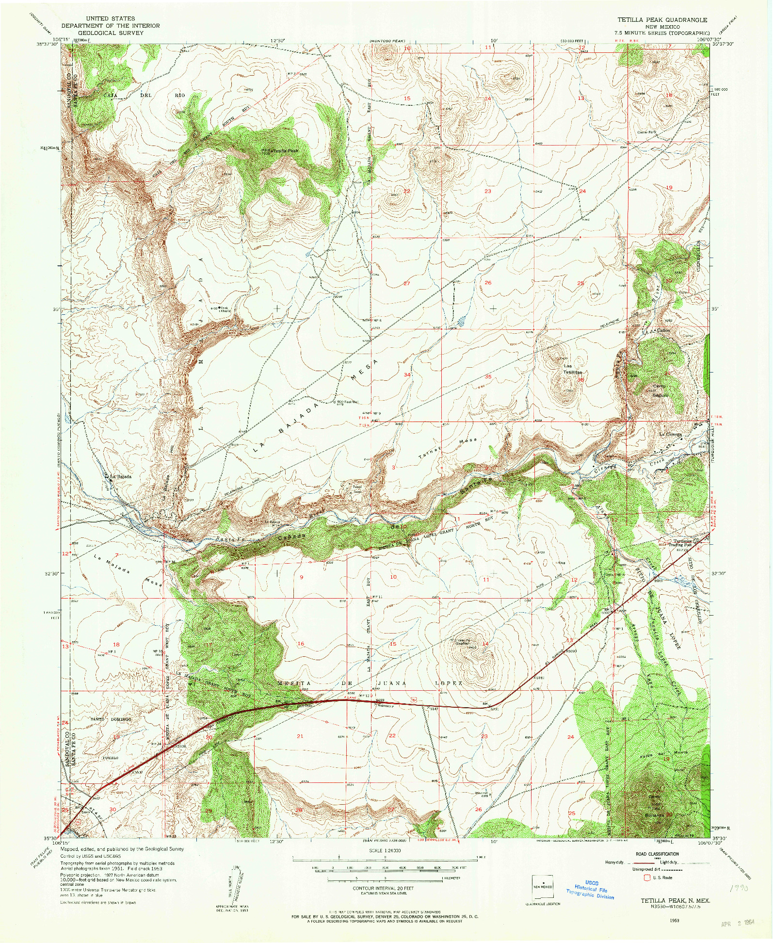 USGS 1:24000-SCALE QUADRANGLE FOR TETILLA PEAK, NM 1953