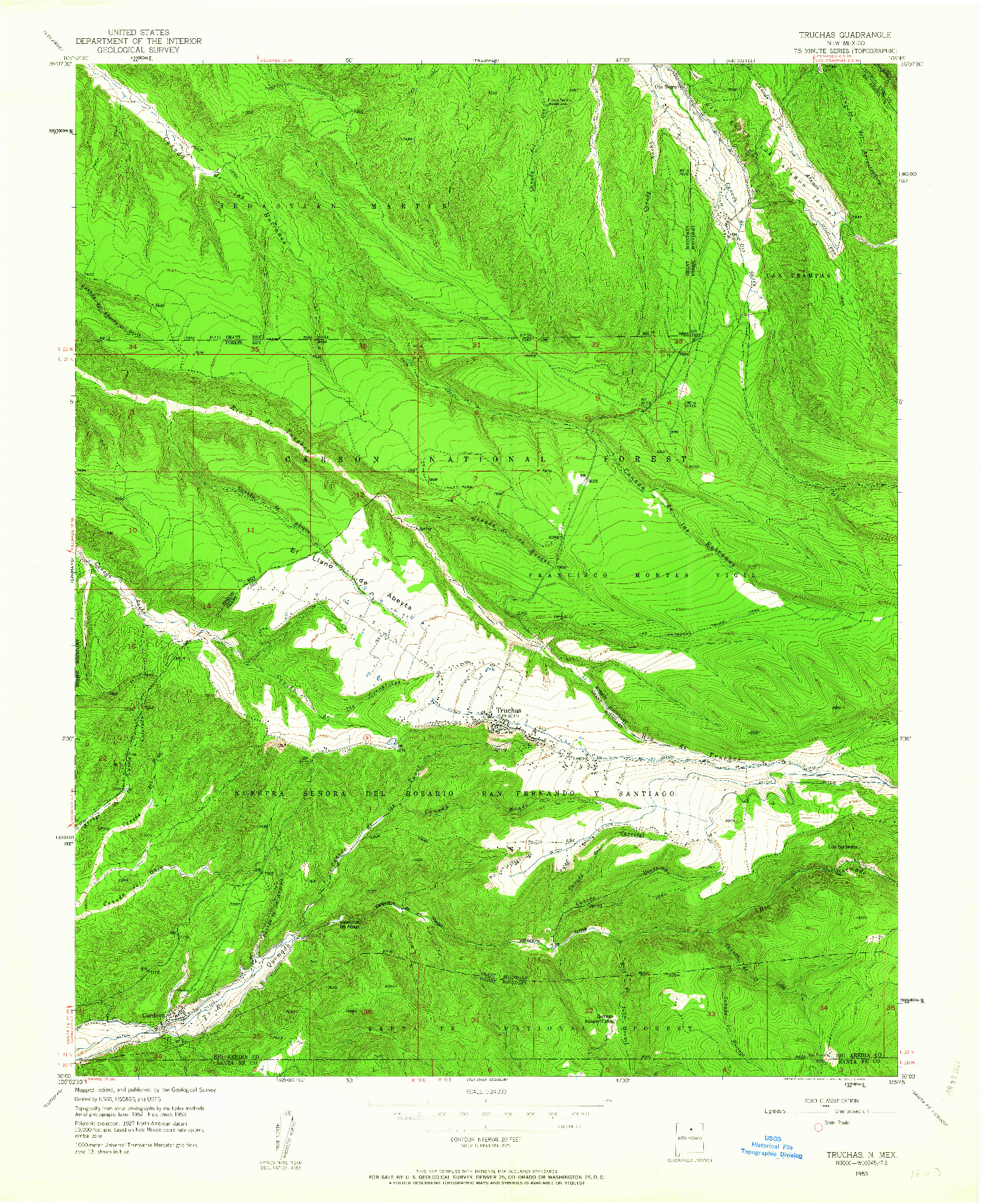 USGS 1:24000-SCALE QUADRANGLE FOR TRUCHAS, NM 1953