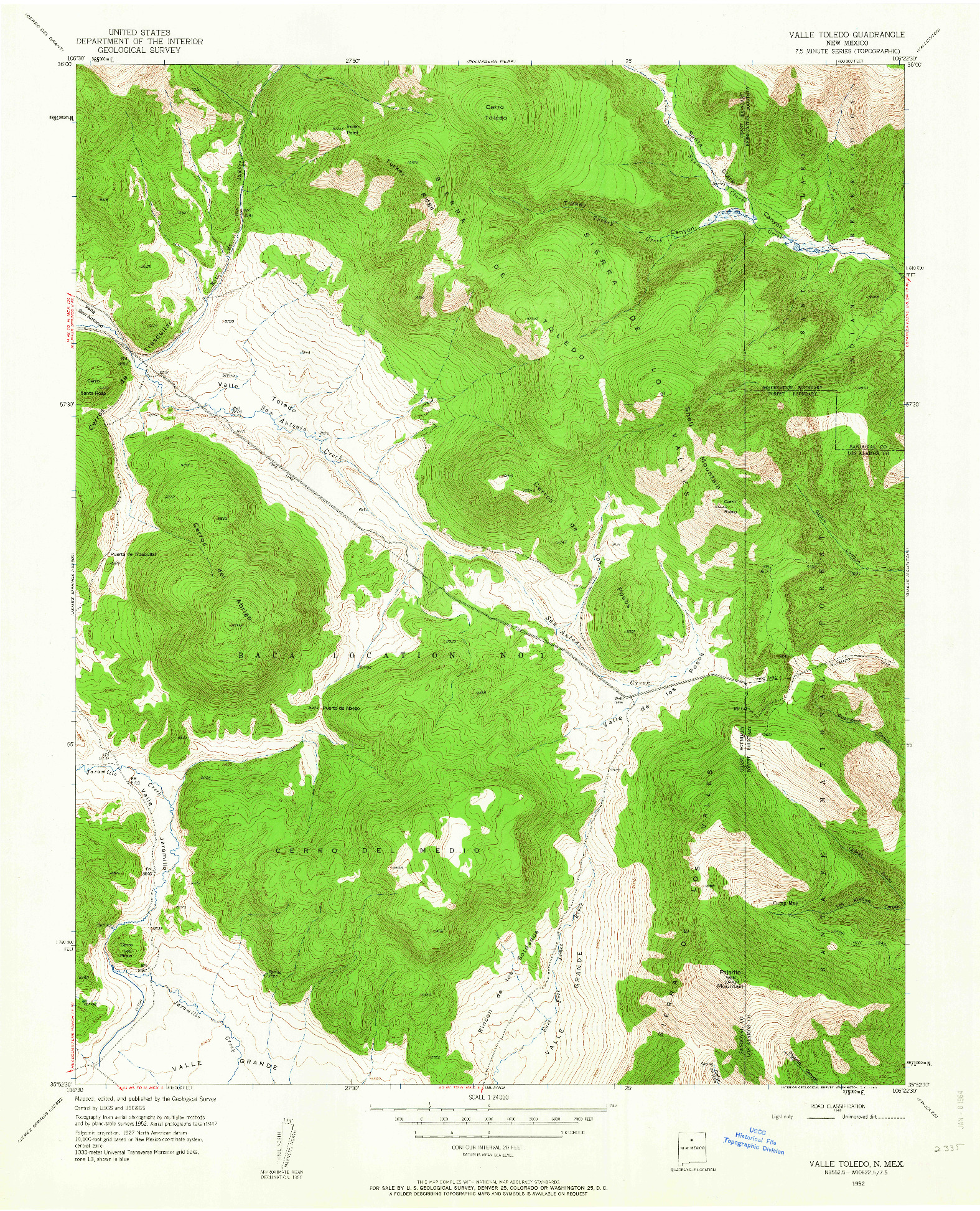 USGS 1:24000-SCALE QUADRANGLE FOR VALLE TOLEDO, NM 1952