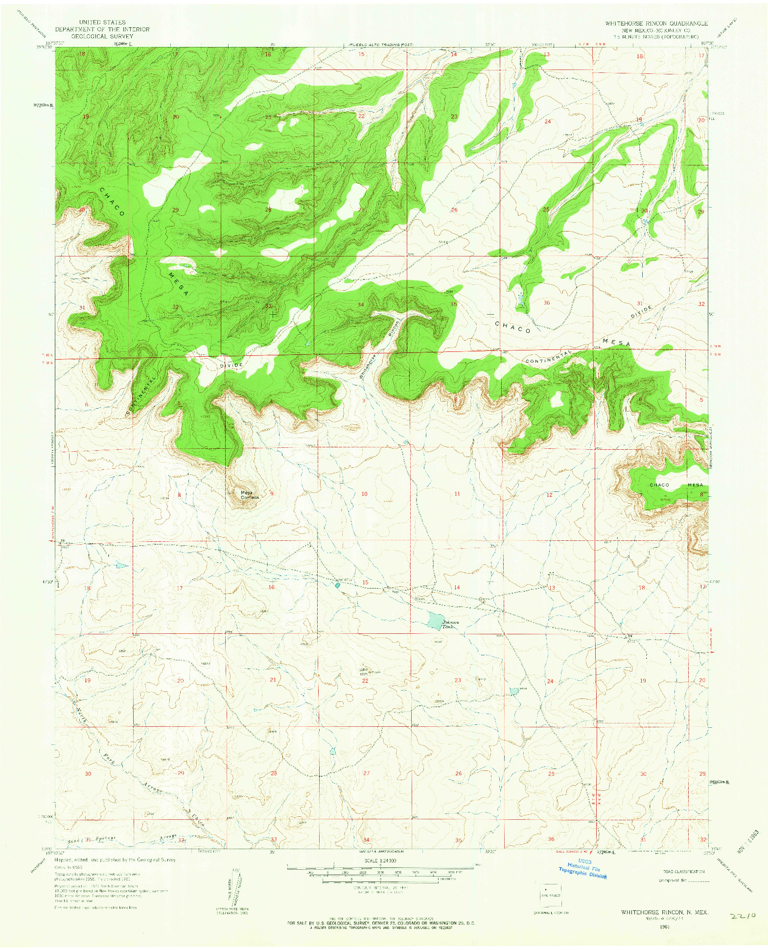 USGS 1:24000-SCALE QUADRANGLE FOR WHITEHORSE RINCON, NM 1961