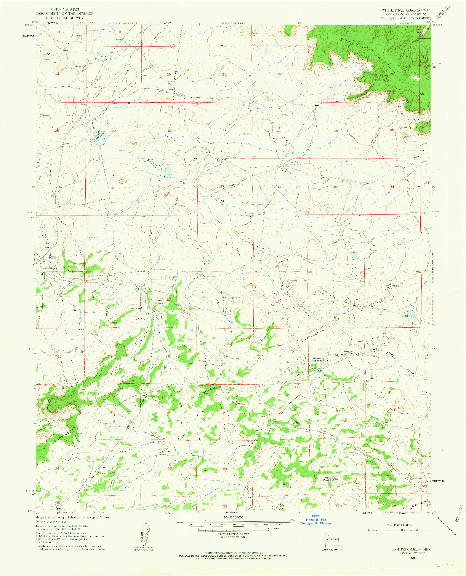 USGS 1:24000-SCALE QUADRANGLE FOR WHITEHORSE, NM 1961