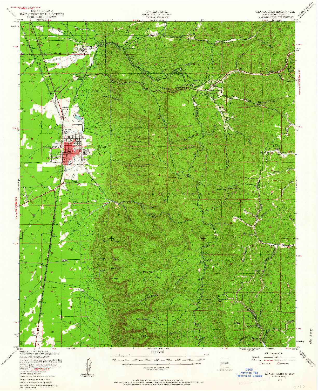 USGS 1:62500-SCALE QUADRANGLE FOR ALAMOGORDO, NM 1950