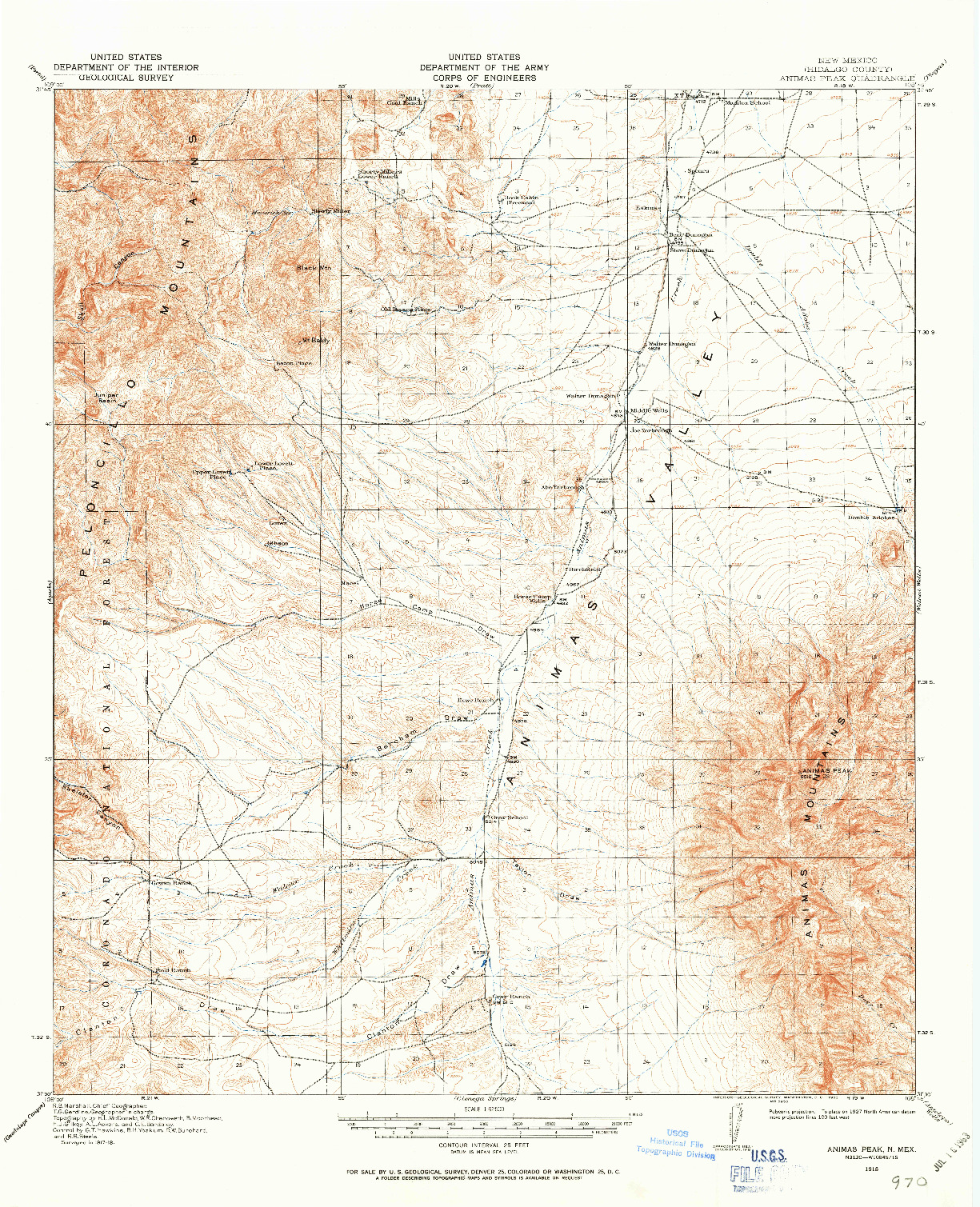 USGS 1:62500-SCALE QUADRANGLE FOR ANIMAS PEAK, NM 1918